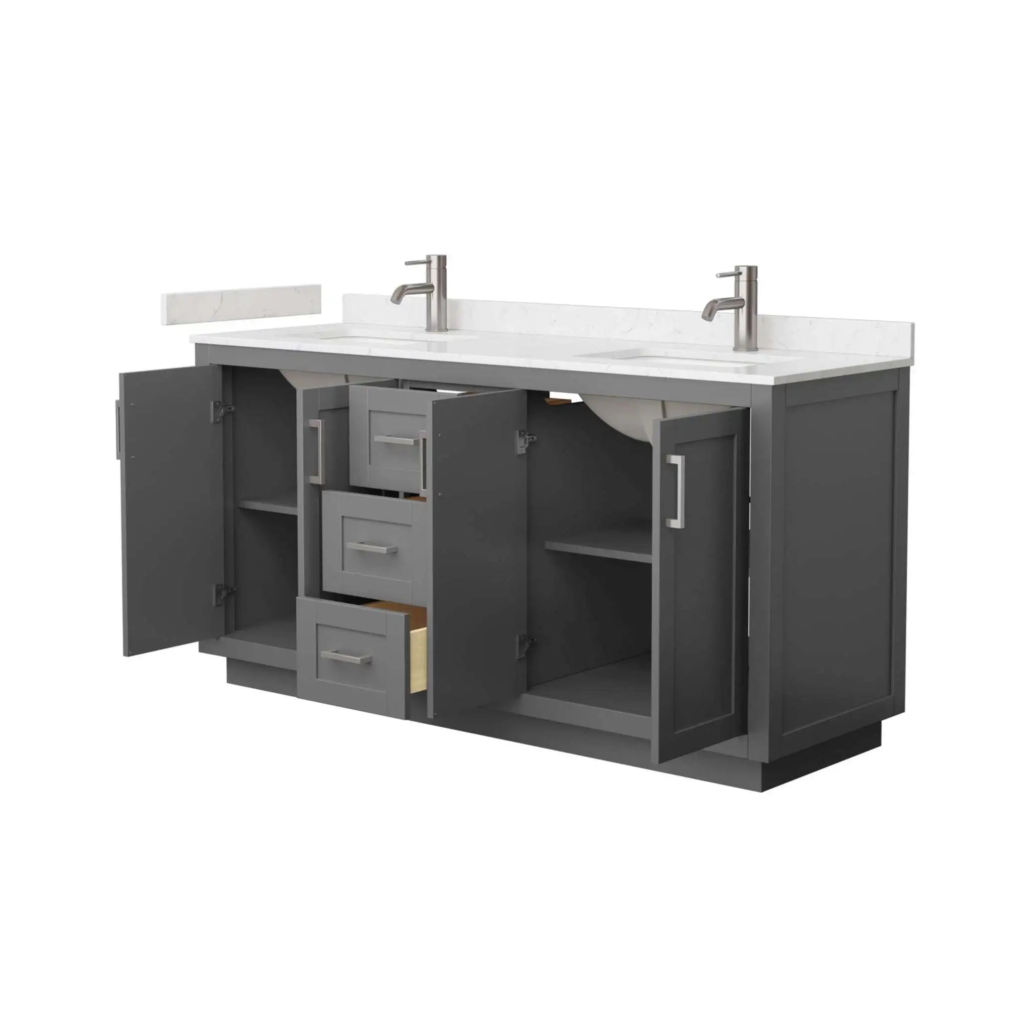 66" Miranda Double Bathroom Vanity in Dark Gray with Brushed Nickel Trim by Wyndham