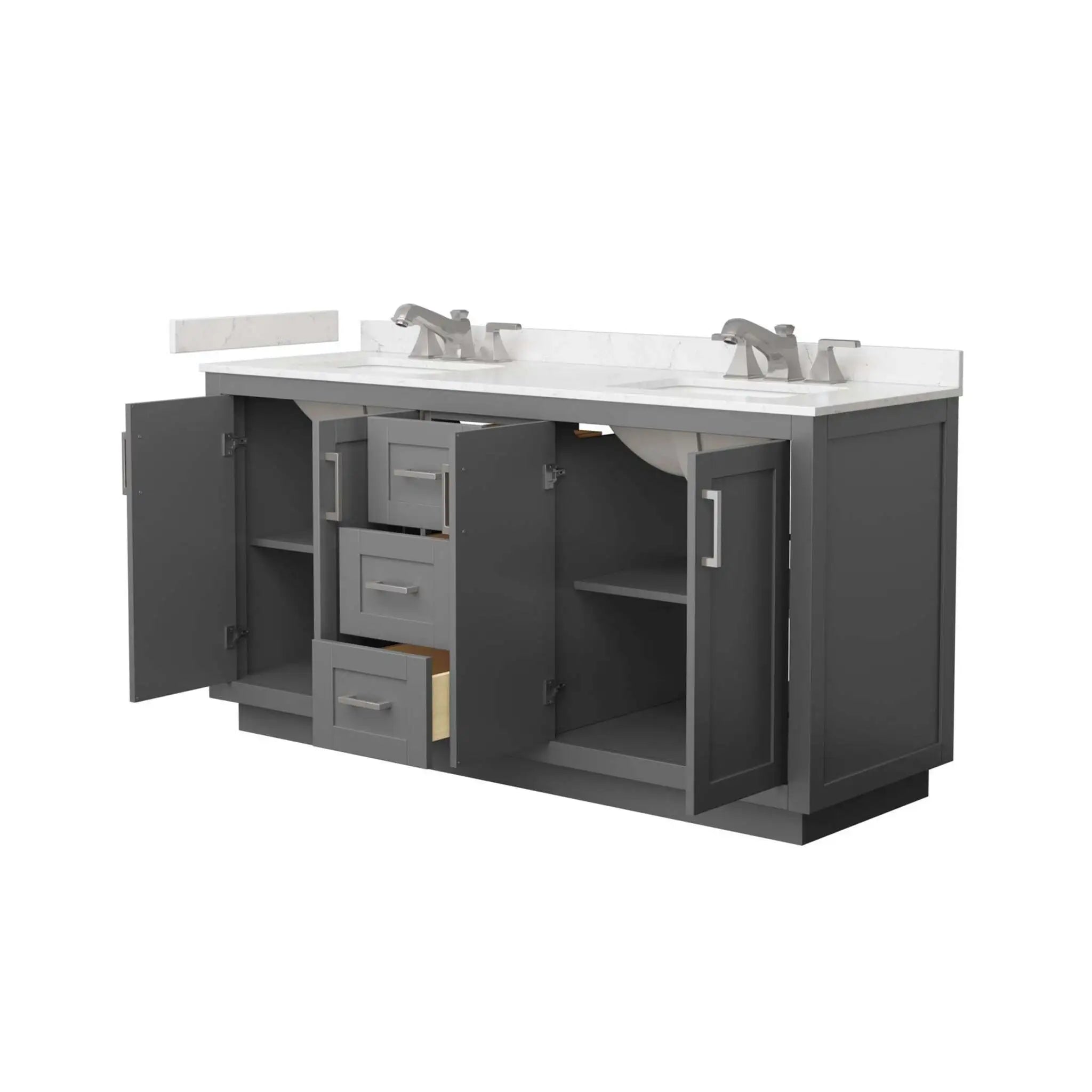 66" Miranda Double Bathroom Vanity in Dark Gray with Brushed Nickel Trim by Wyndham