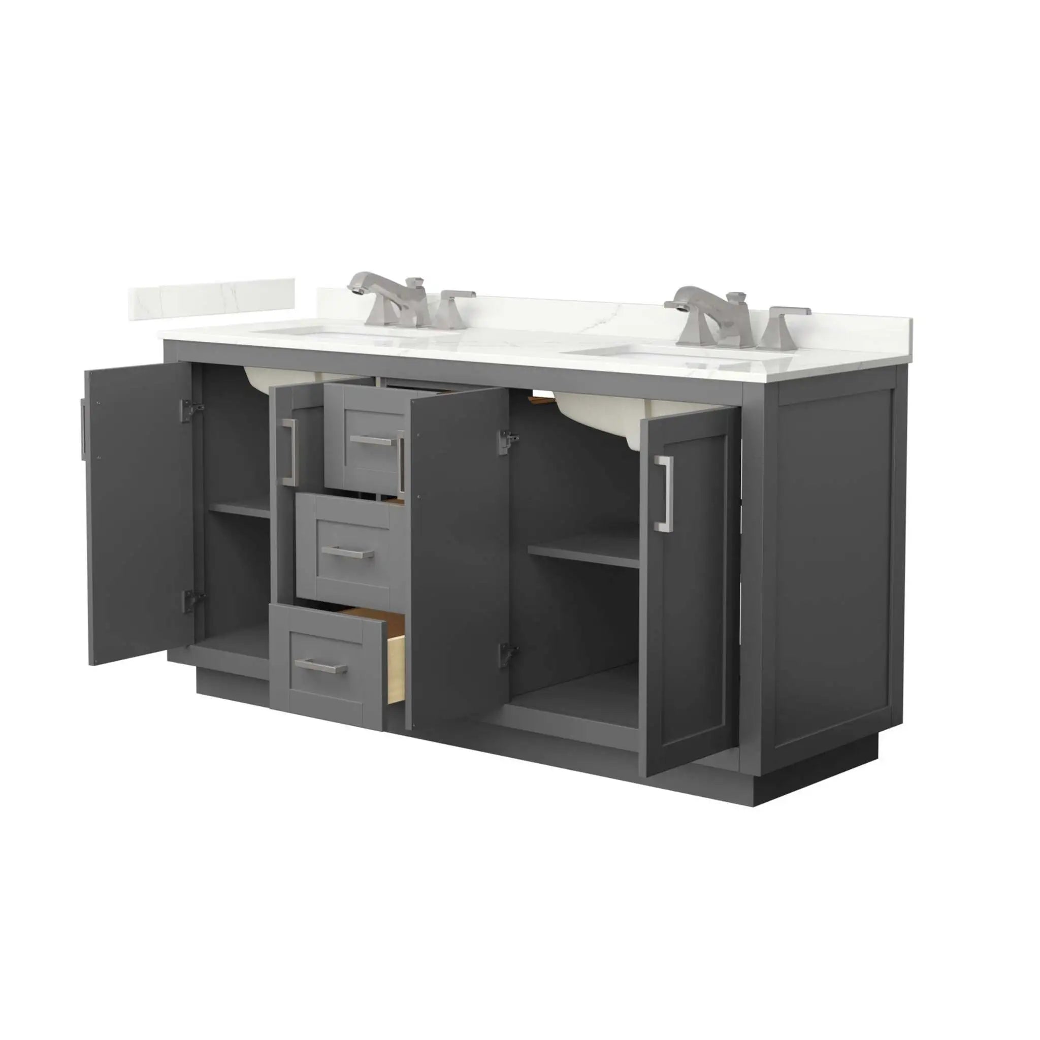 66" Miranda Double Bathroom Vanity in Dark Gray with Brushed Nickel Trim by Wyndham