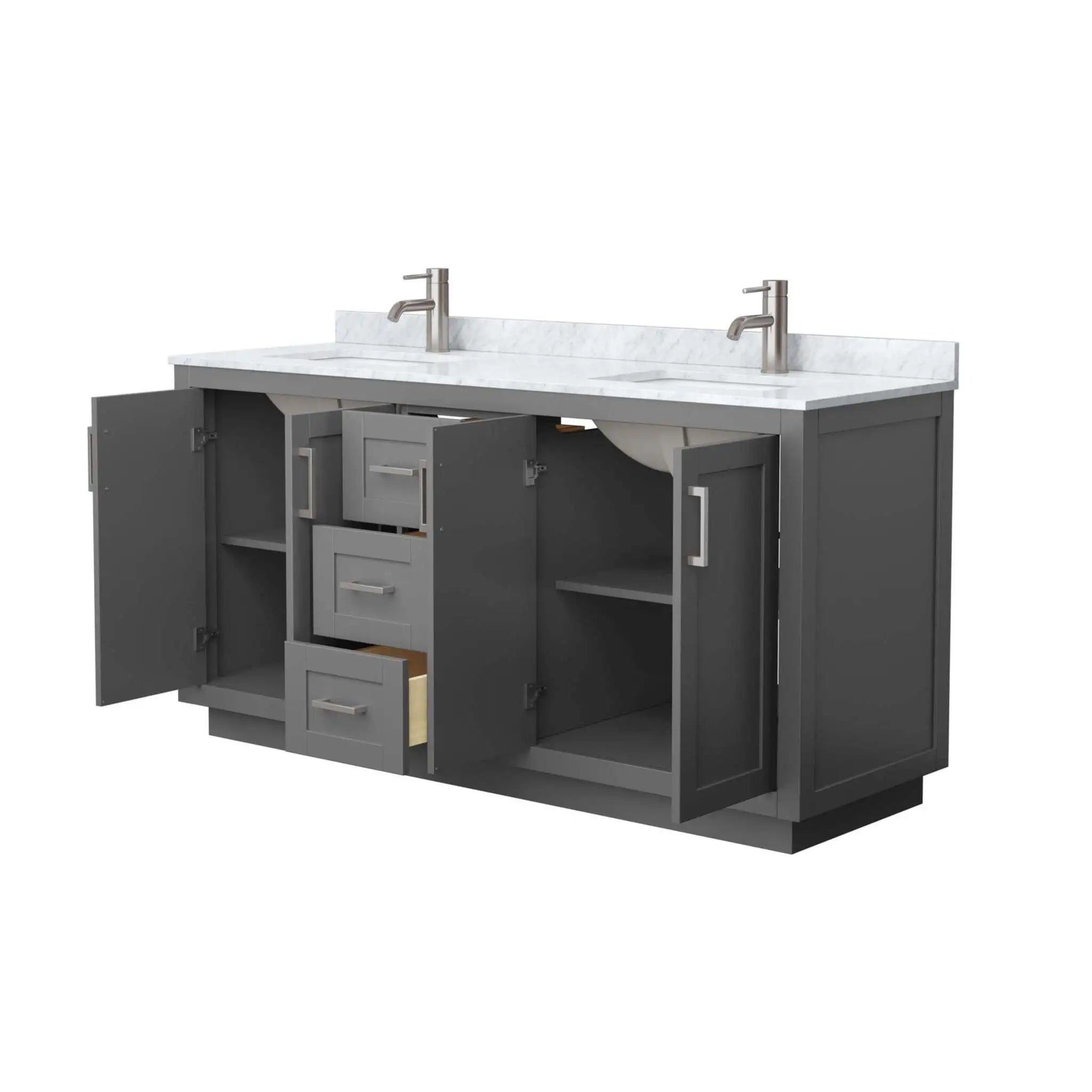 66" Miranda Double Bathroom Vanity in Dark Gray with Brushed Nickel Trim by Wyndham