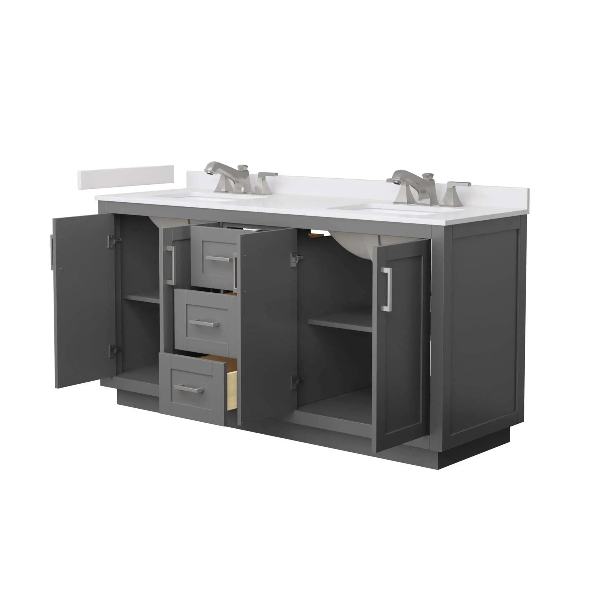 66" Miranda Double Bathroom Vanity in Dark Gray with Brushed Nickel Trim by Wyndham
