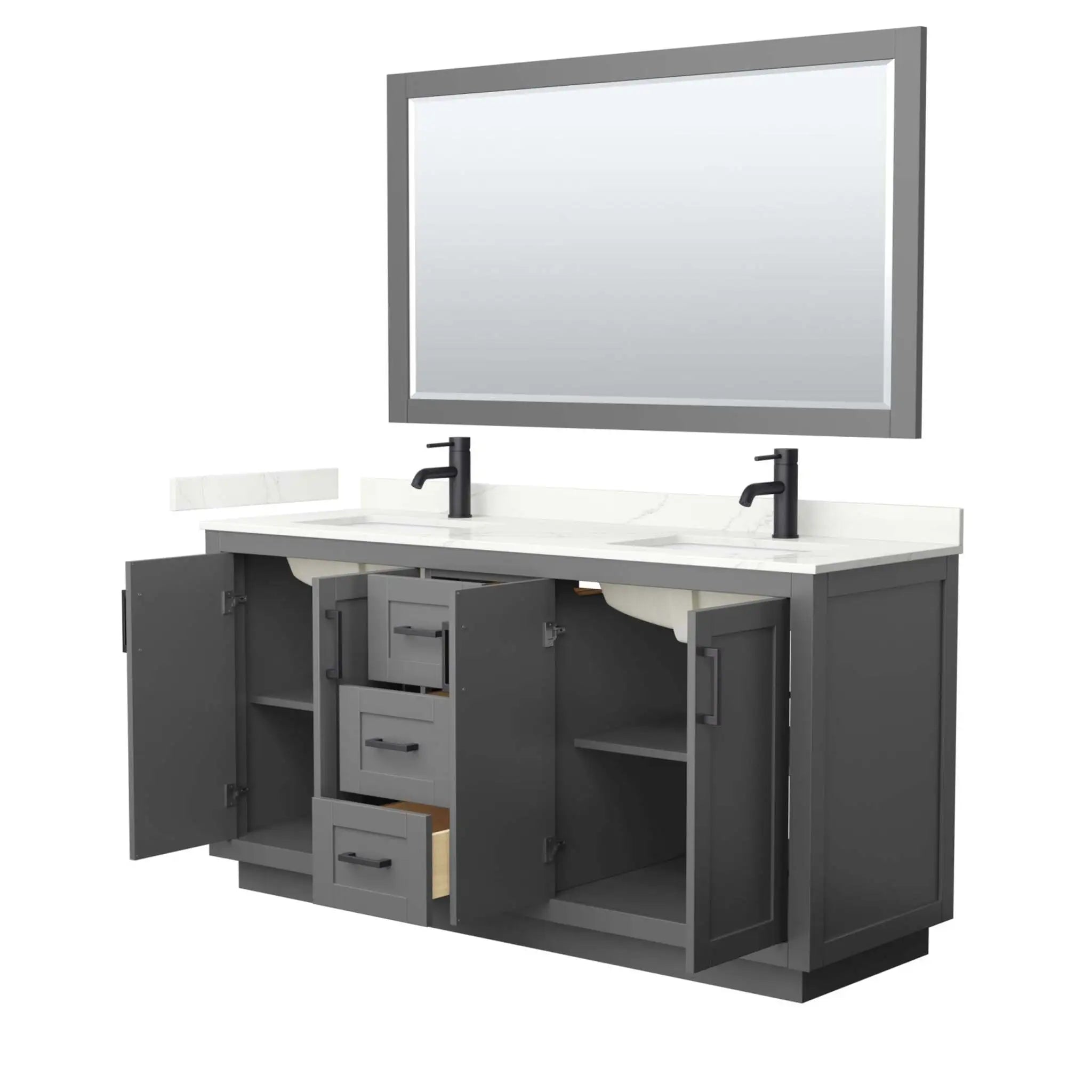 66" Miranda Double Bathroom Vanity in Dark Gray with Matte Black Trim & 58" Mirror by Wyndham