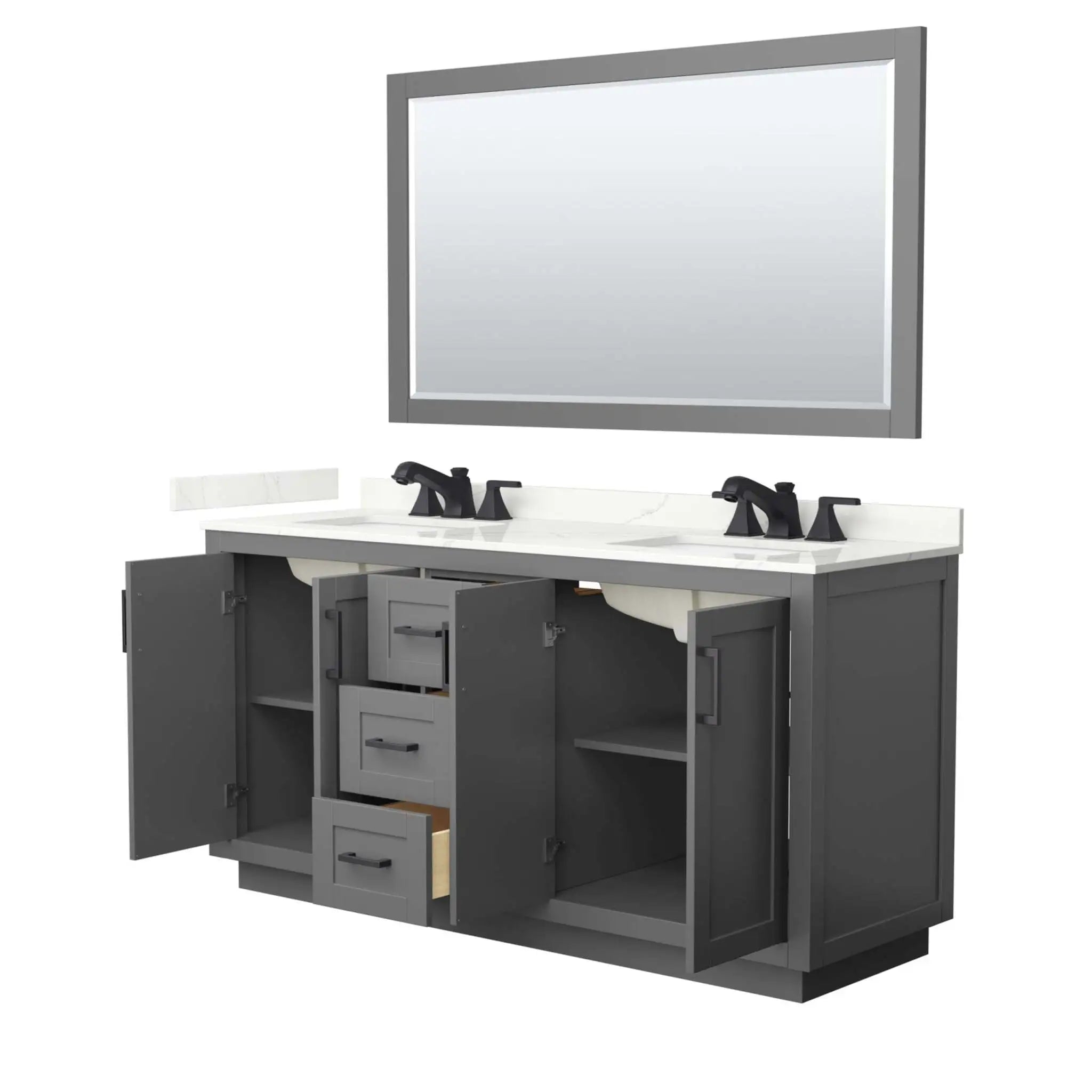 66" Miranda Double Bathroom Vanity in Dark Gray with Matte Black Trim & 58" Mirror by Wyndham