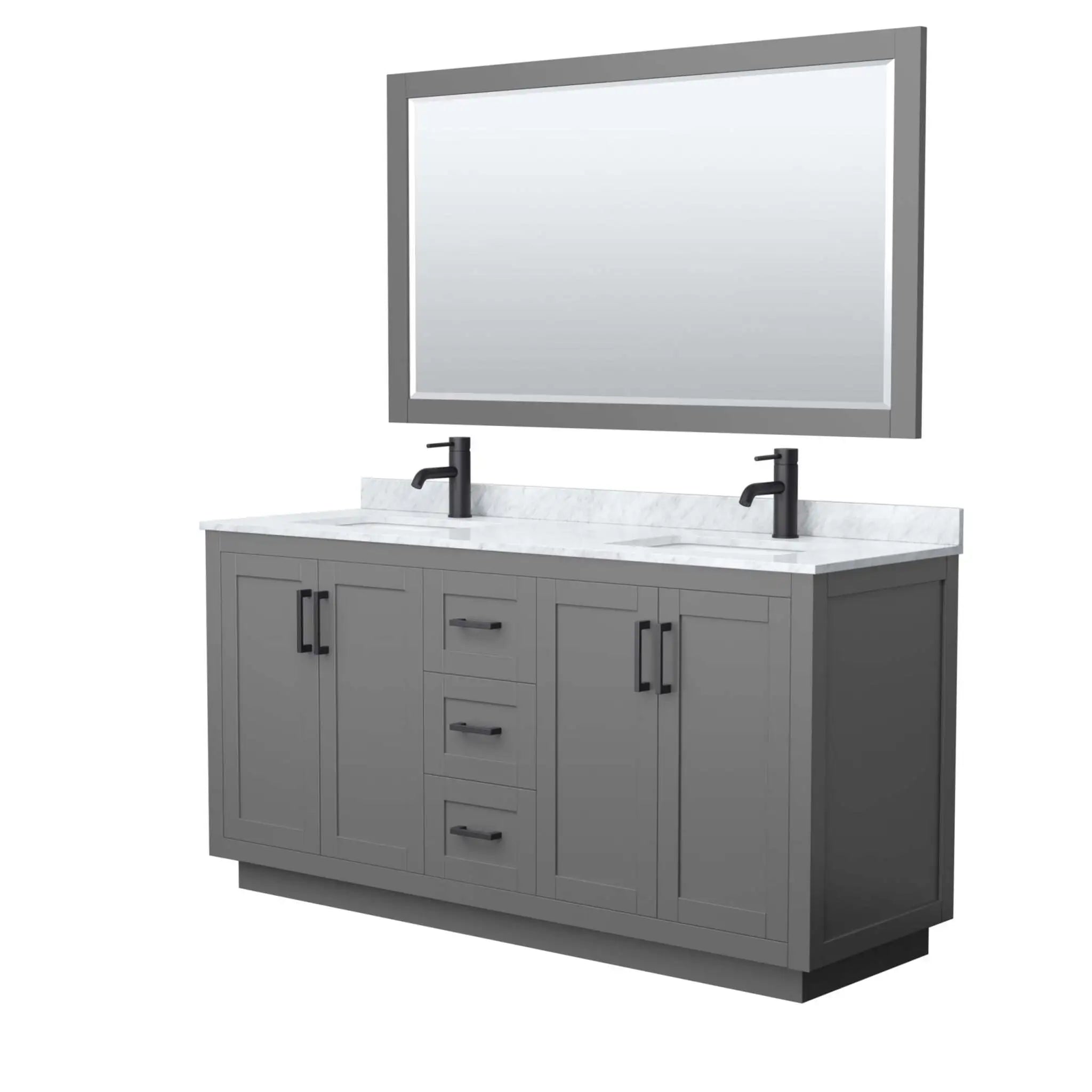 66" Miranda Double Bathroom Vanity in Dark Gray with Matte Black Trim & 58" Mirror by Wyndham