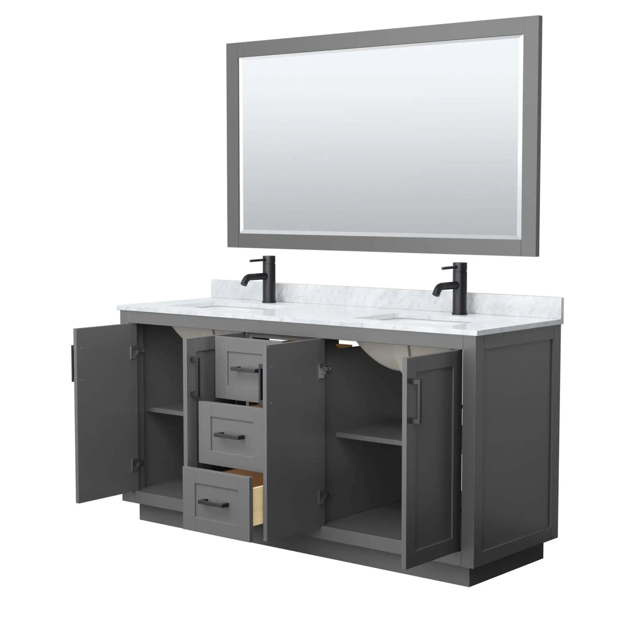 66" Miranda Double Bathroom Vanity in Dark Gray with Matte Black Trim & 58" Mirror by Wyndham