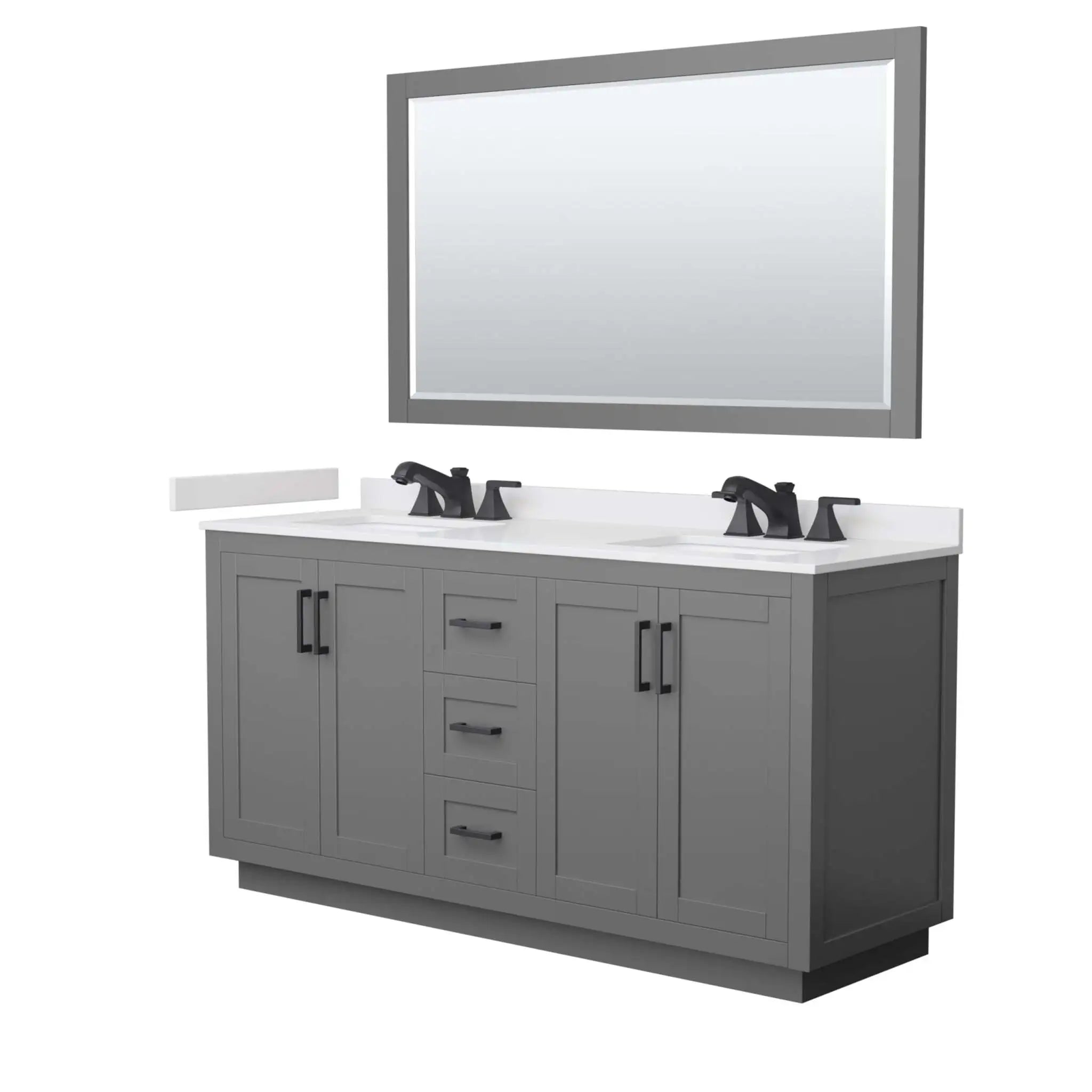 66" Miranda Double Bathroom Vanity in Dark Gray with Matte Black Trim & 58" Mirror by Wyndham