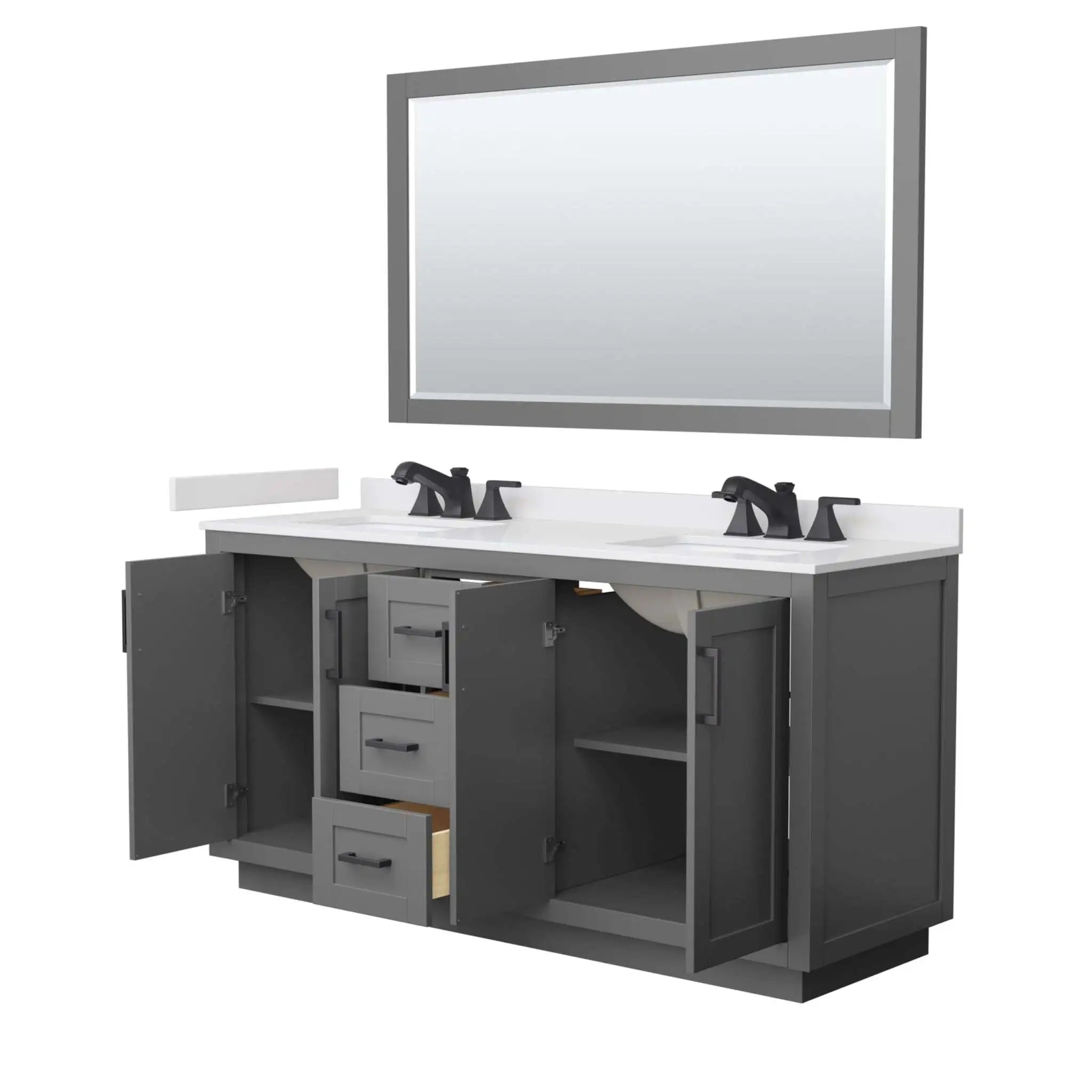 66" Miranda Double Bathroom Vanity in Dark Gray with Matte Black Trim & 58" Mirror by Wyndham
