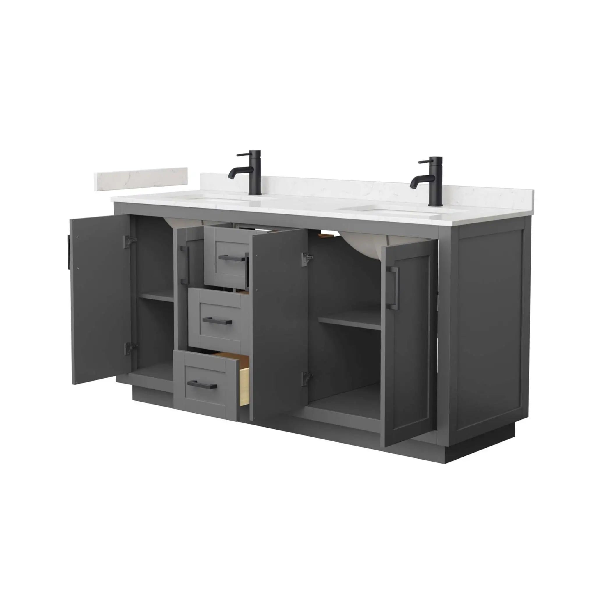 66" Miranda Double Bathroom Vanity in Dark Gray with Matte Black Trim by Wyndham