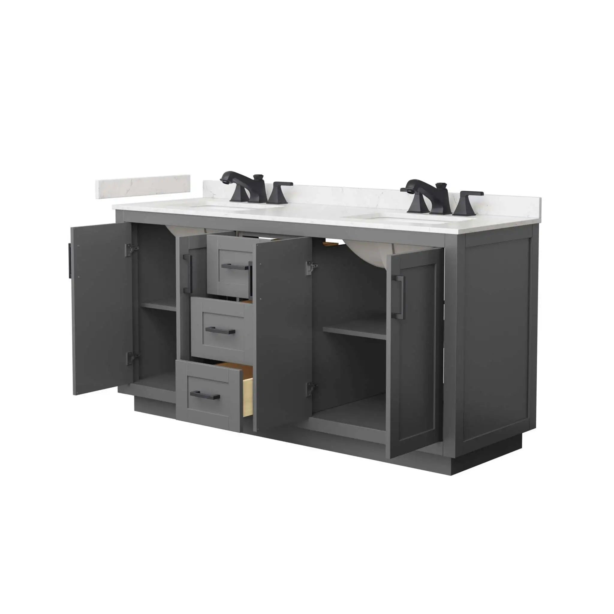 66" Miranda Double Bathroom Vanity in Dark Gray with Matte Black Trim by Wyndham