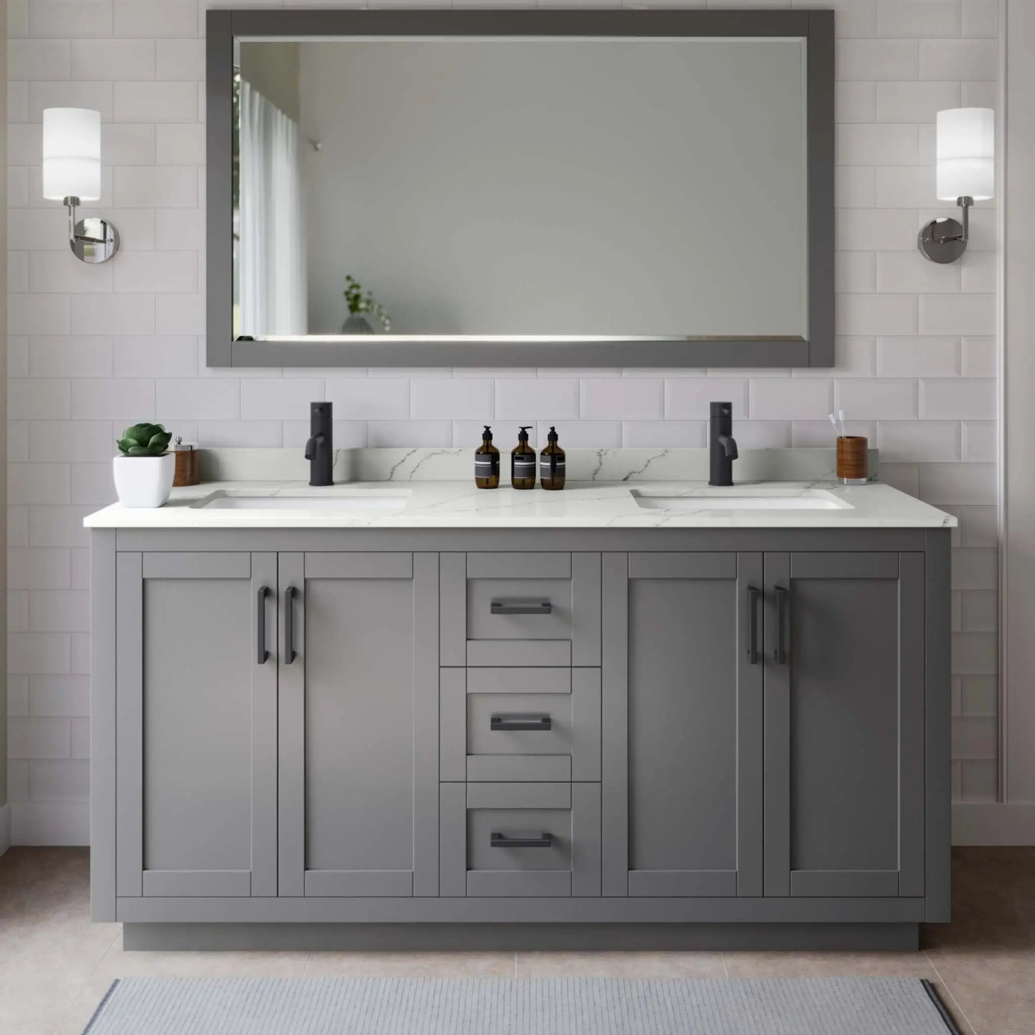 66" Miranda Double Bathroom Vanity in Dark Gray with Matte Black Trim by Wyndham