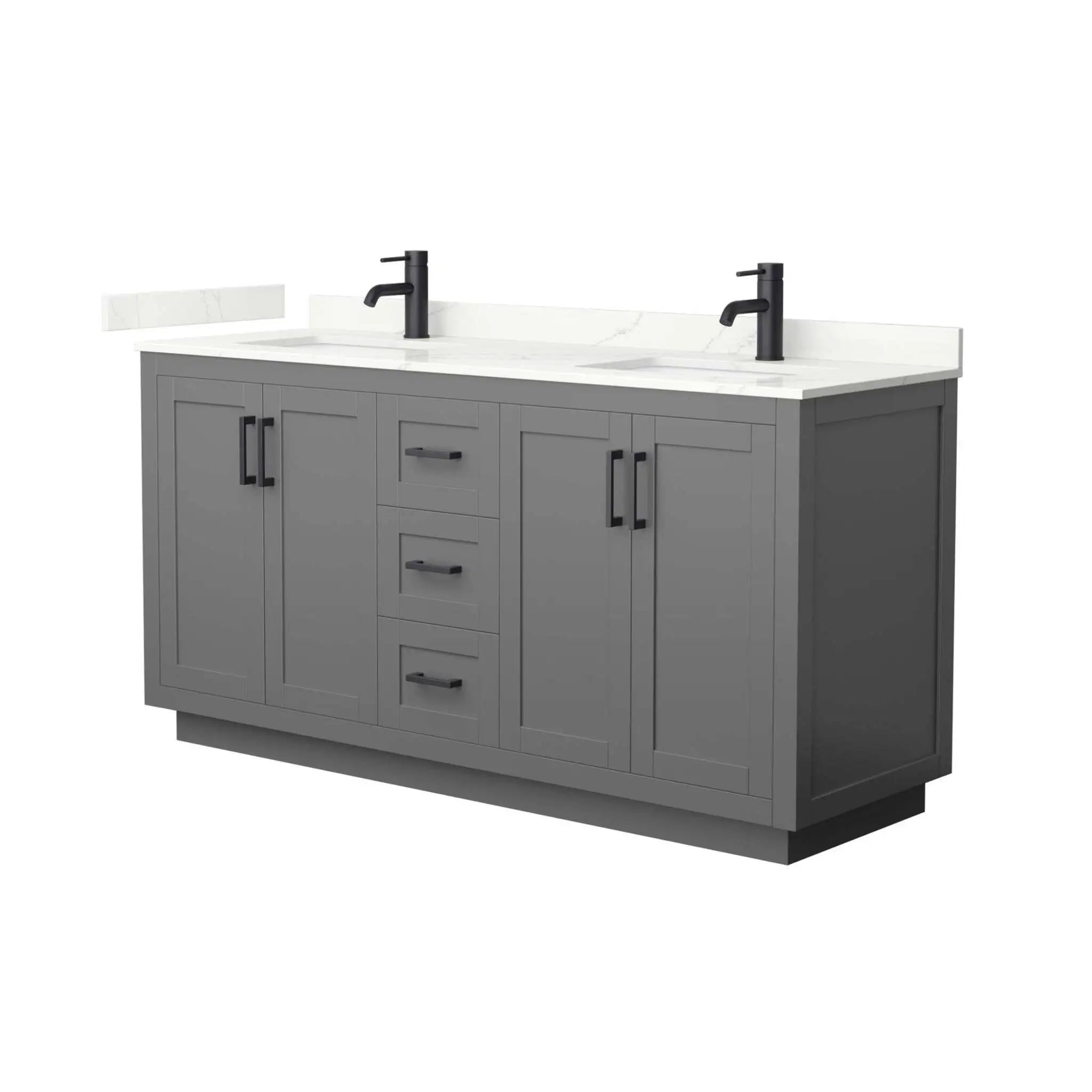 66" Miranda Double Bathroom Vanity in Dark Gray with Matte Black Trim by Wyndham