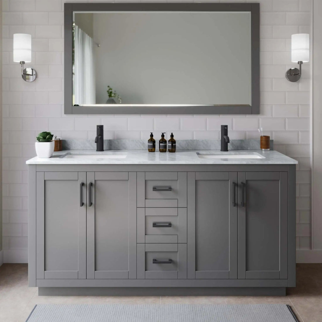 66" Miranda Double Bathroom Vanity in Dark Gray with Matte Black Trim by Wyndham