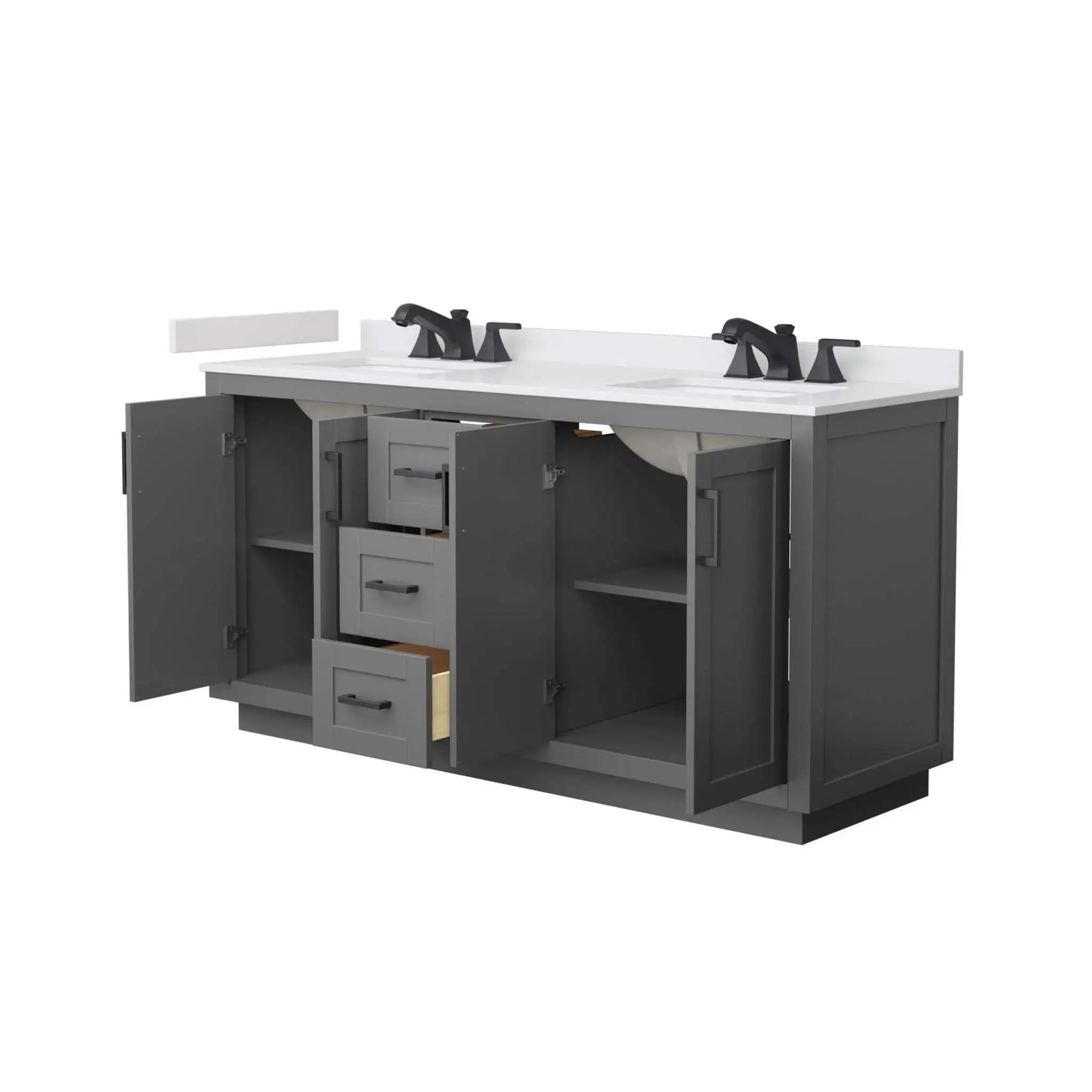 66" Miranda Double Bathroom Vanity in Dark Gray with Matte Black Trim by Wyndham