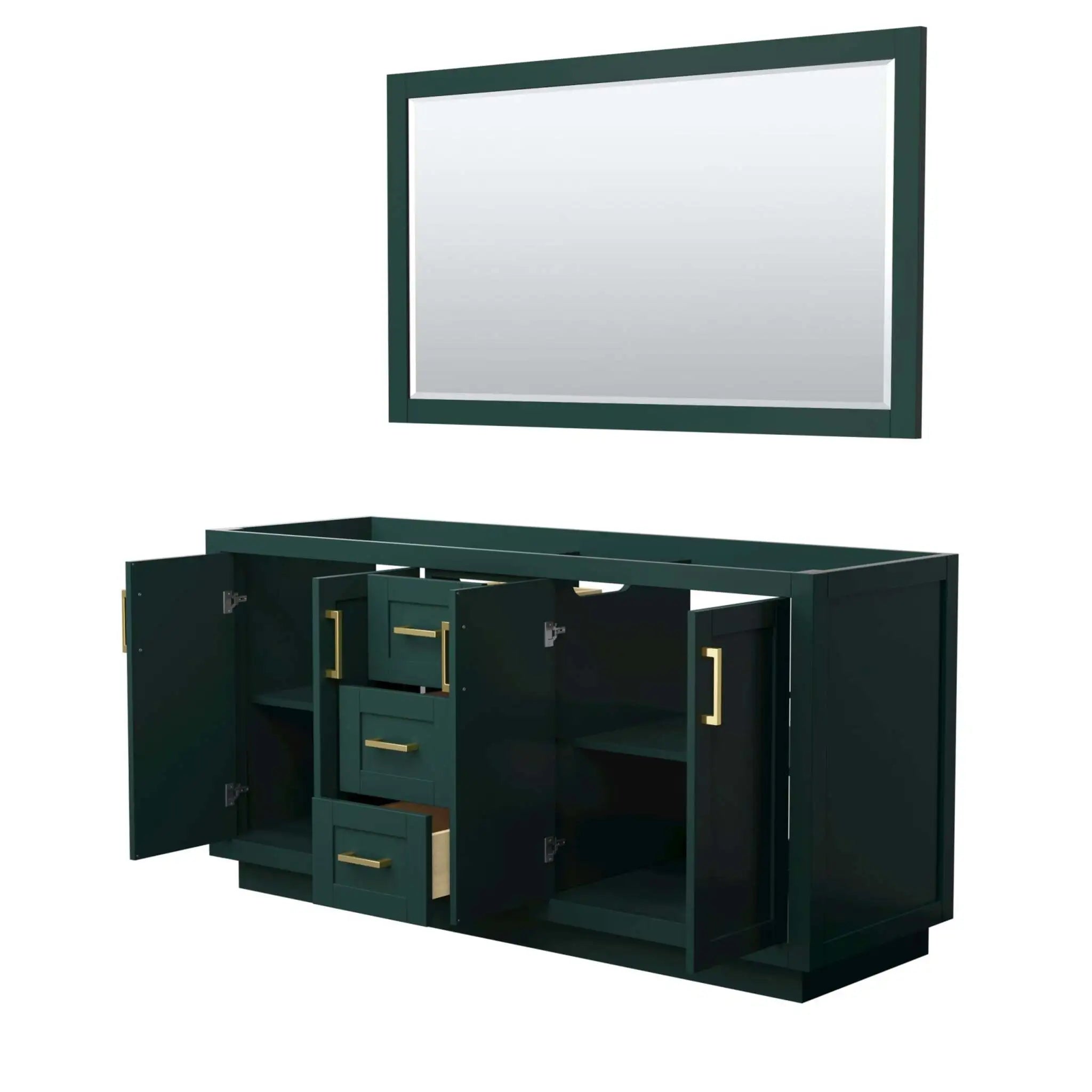 66" Miranda Double Bathroom Vanity in Green with Brushed Gold Trim & 58" Mirror by Wyndham