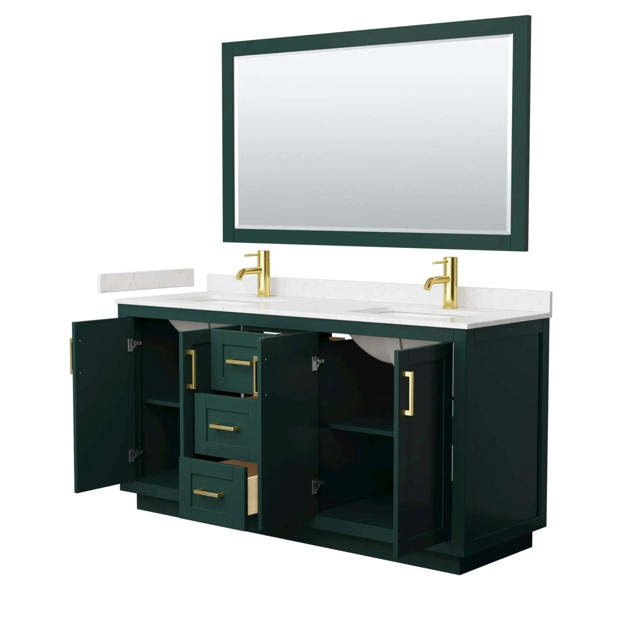 66" Miranda Double Bathroom Vanity in Green with Brushed Gold Trim & 58" Mirror by Wyndham