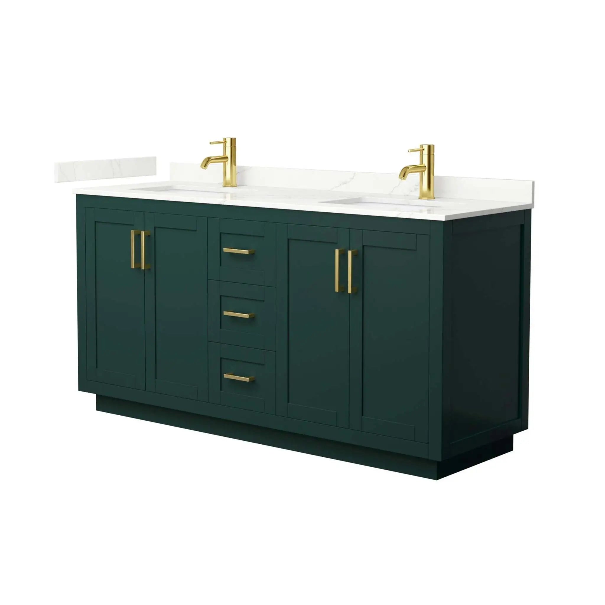66" Miranda Double Bathroom Vanity in Green with Brushed Gold Trim by Wyndham