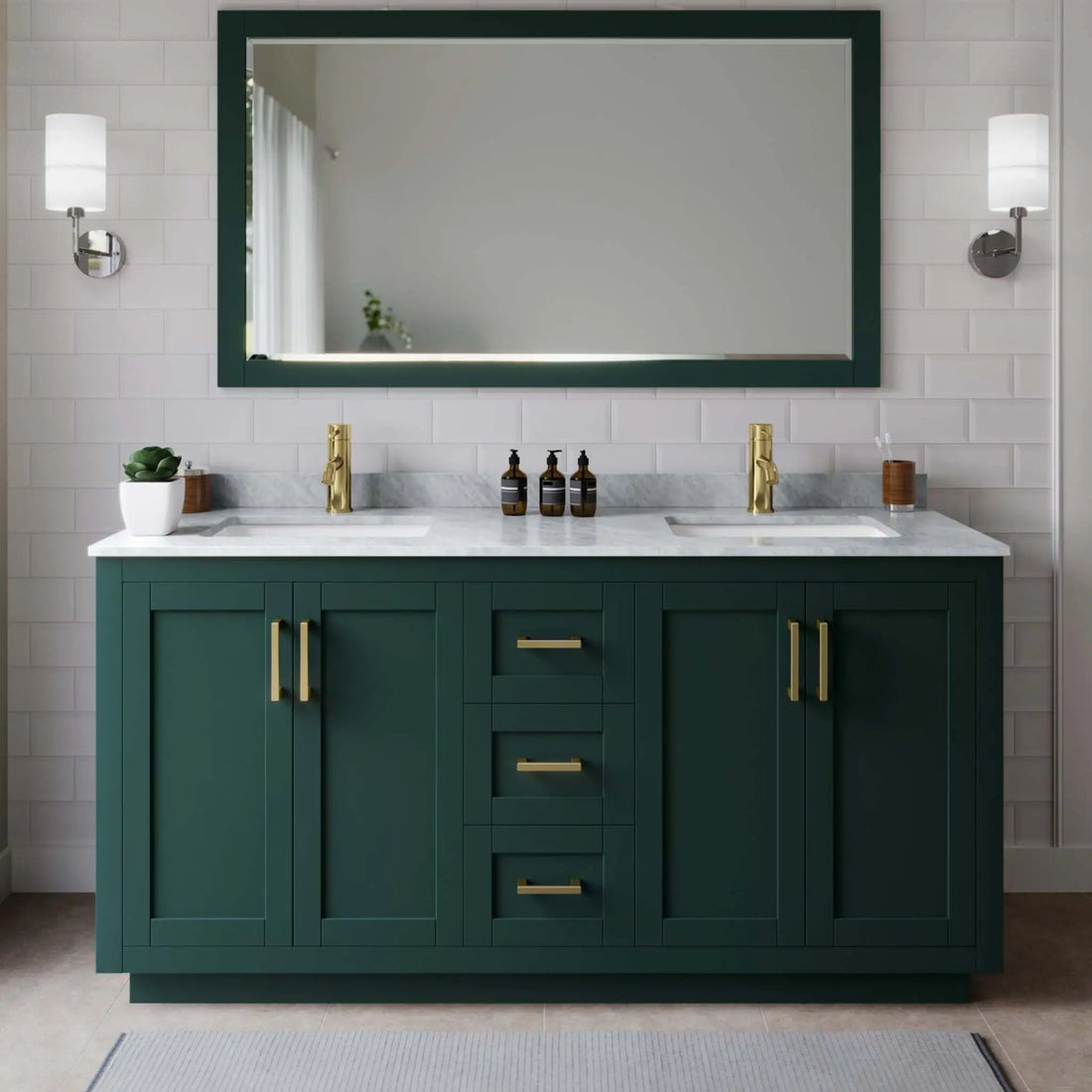66" Miranda Double Bathroom Vanity in Green with Brushed Gold Trim by Wyndham