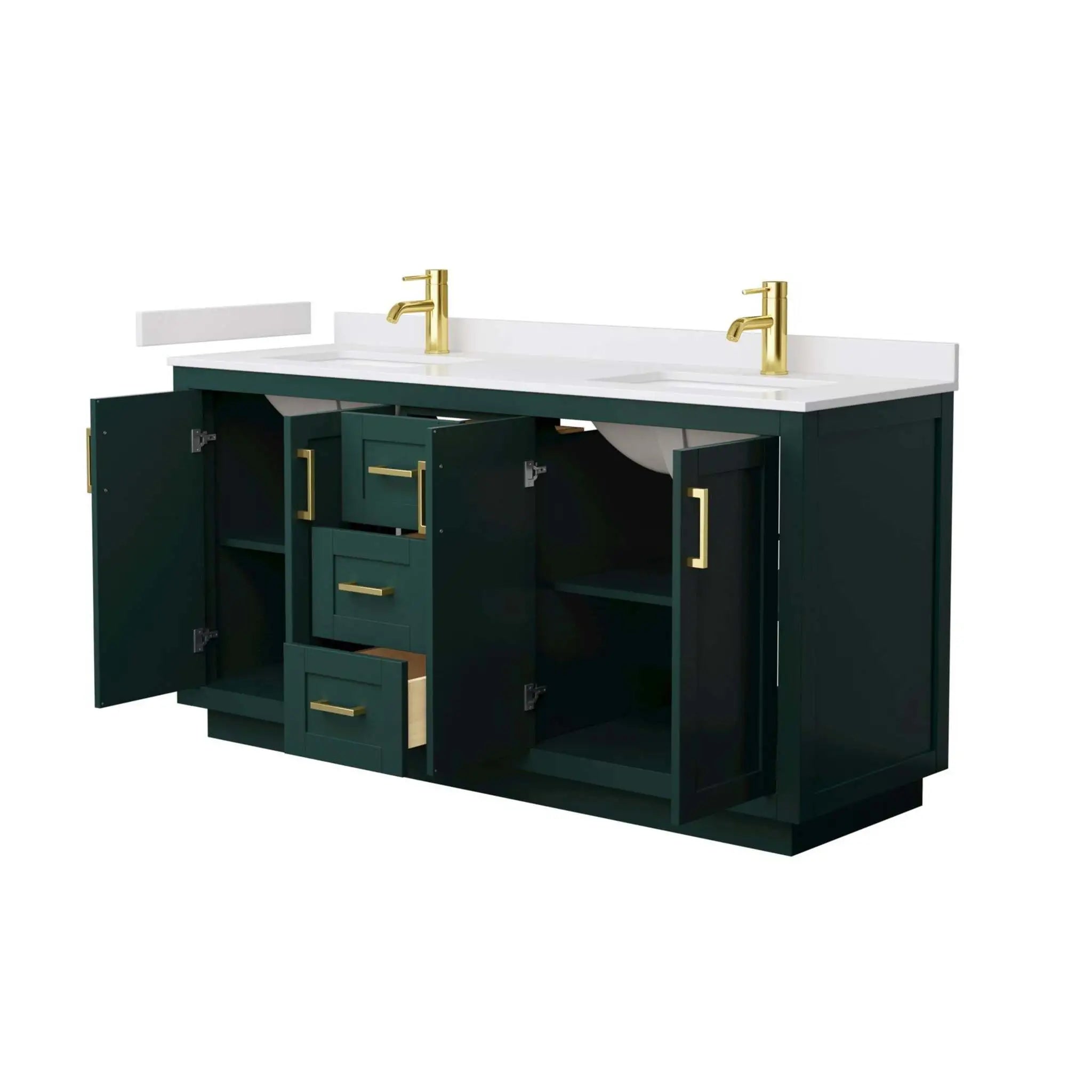66" Miranda Double Bathroom Vanity in Green with Brushed Gold Trim by Wyndham