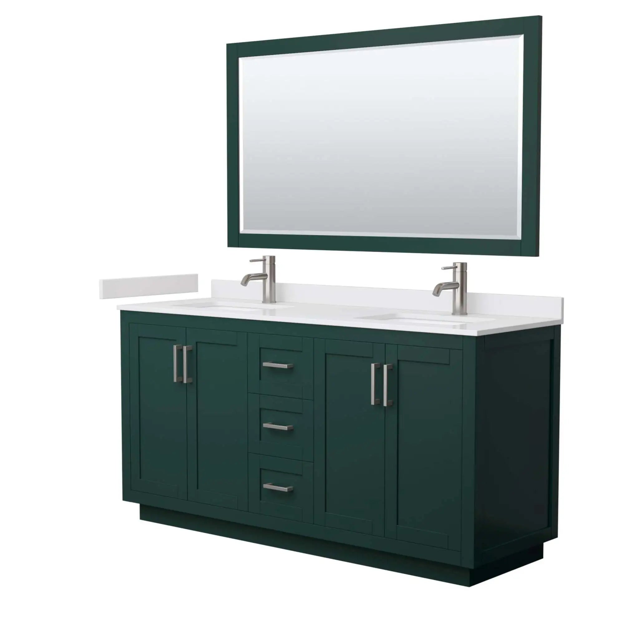 66" Miranda Double Bathroom Vanity in Green with Brushed Nickel Trim & 58" Mirror by Wyndham