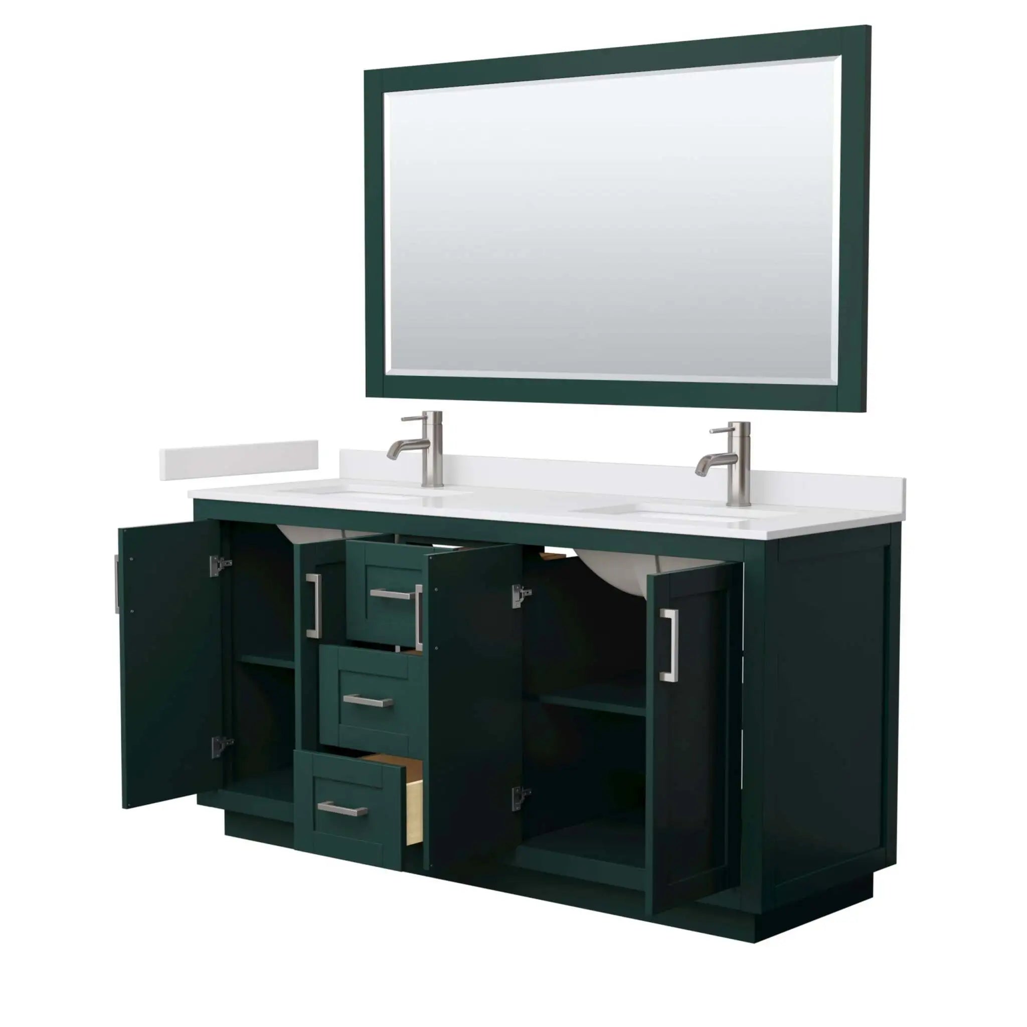66" Miranda Double Bathroom Vanity in Green with Brushed Nickel Trim & 58" Mirror by Wyndham