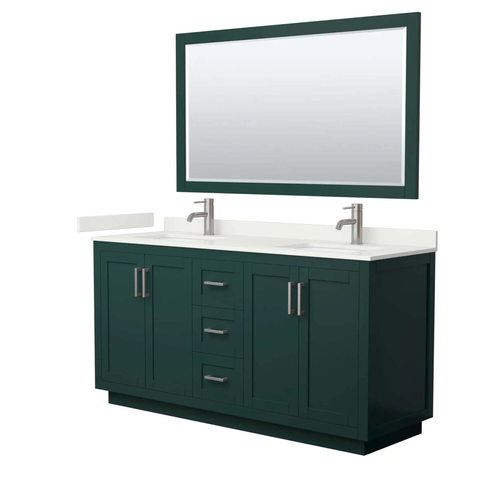 66" Miranda Double Bathroom Vanity in Green with Brushed Nickel Trim & 58" Mirror by Wyndham
