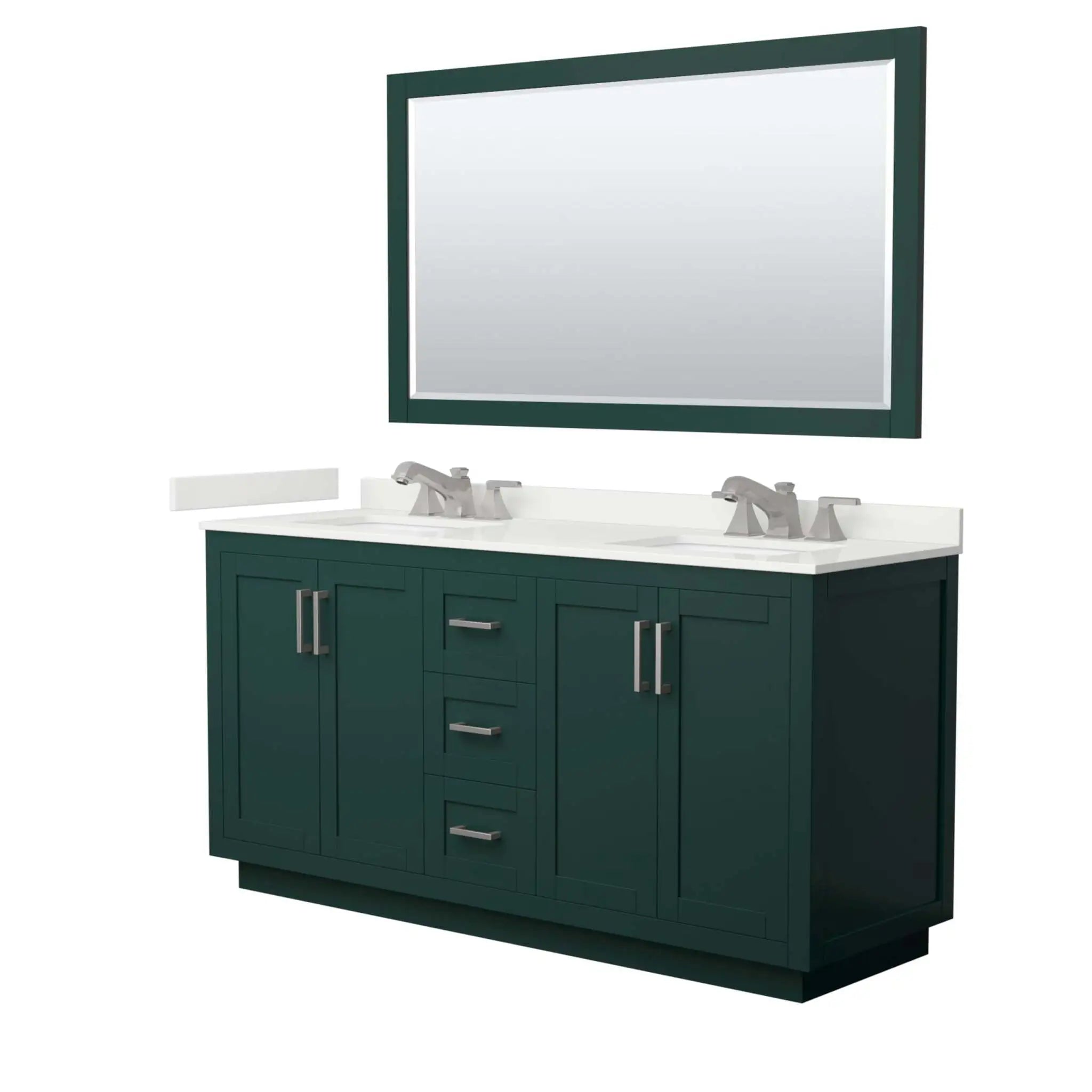 66" Miranda Double Bathroom Vanity in Green with Brushed Nickel Trim & 58" Mirror by Wyndham
