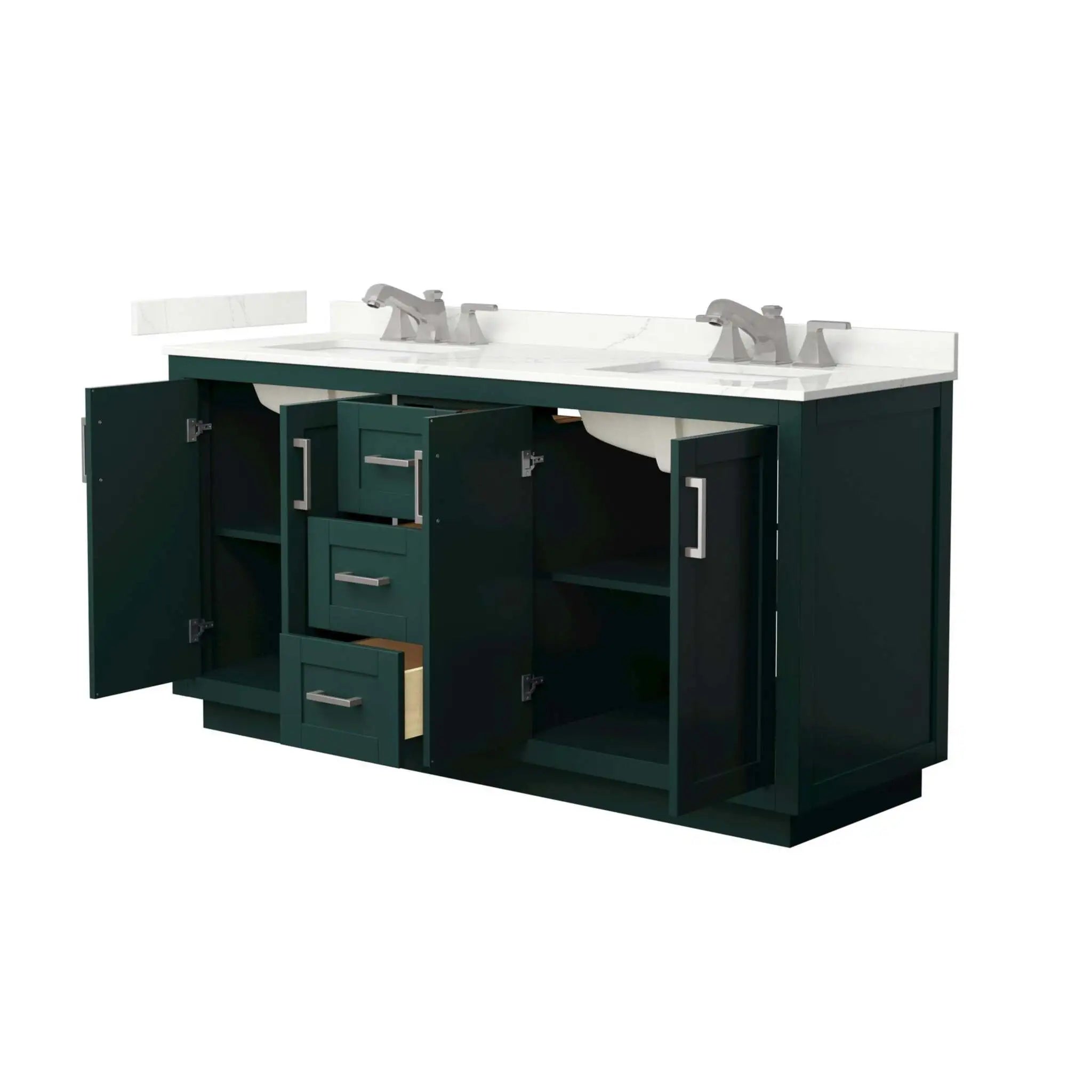 66" Miranda Double Bathroom Vanity in Green with Brushed Nickel Trim by Wyndham