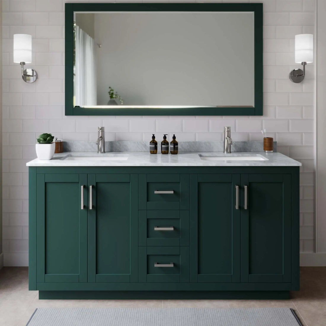 66" Miranda Double Bathroom Vanity in Green with Brushed Nickel Trim by Wyndham