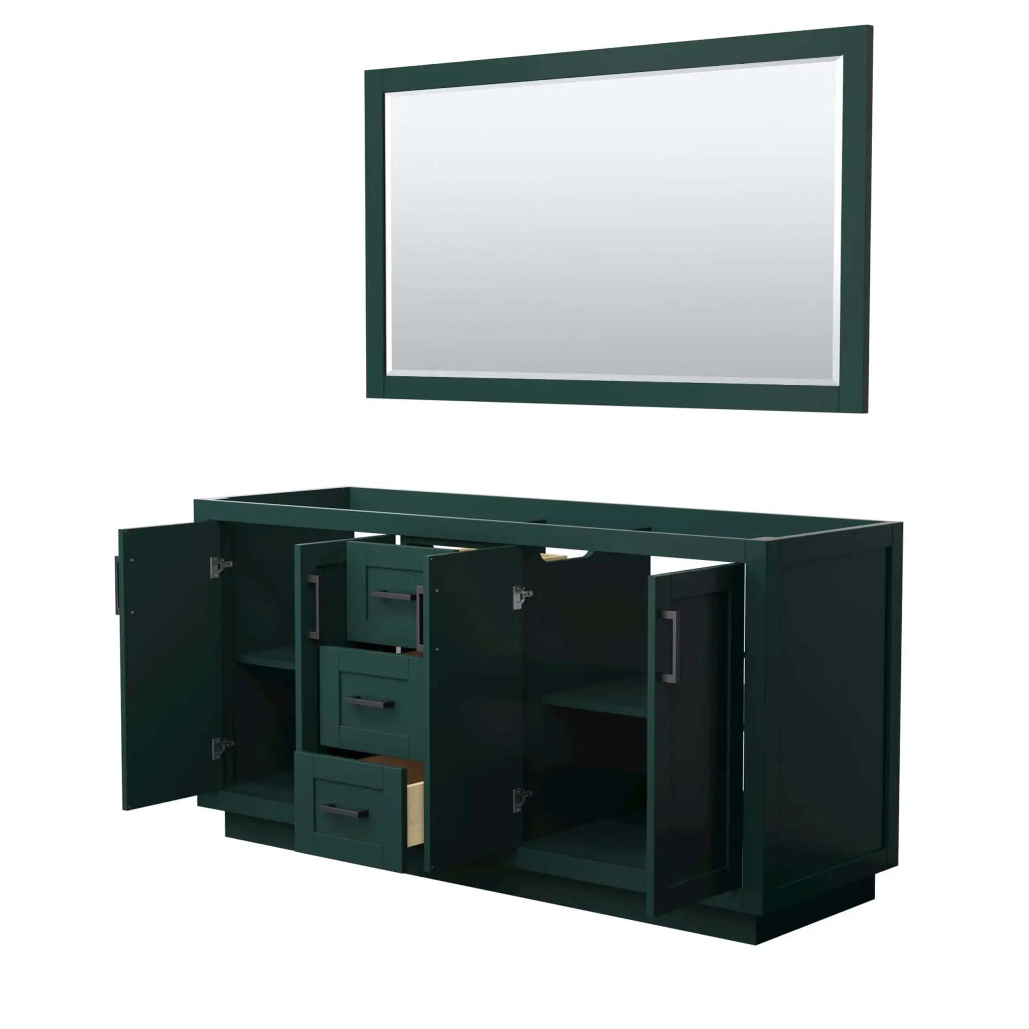 66" Miranda Double Bathroom Vanity in Green with Matte Black Trim & 58" Mirror by Wyndham