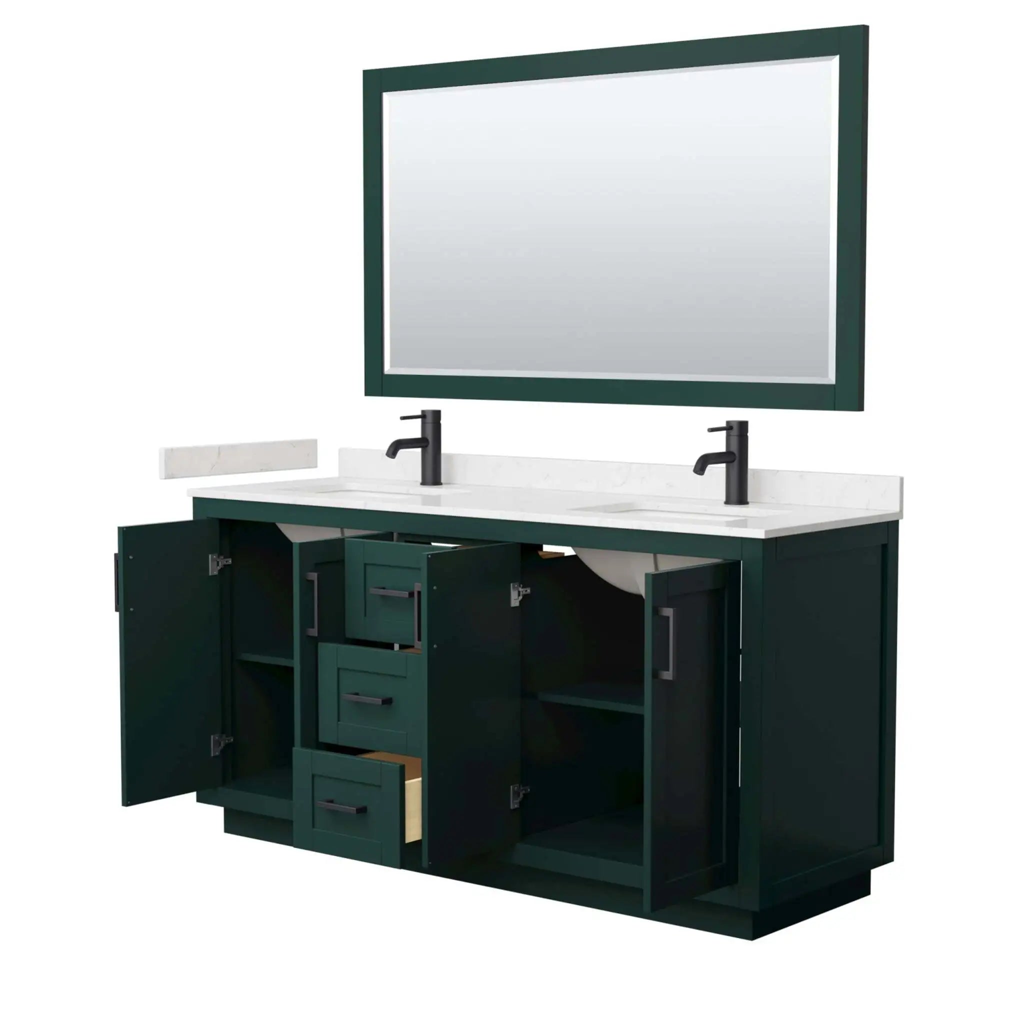 66" Miranda Double Bathroom Vanity in Green with Matte Black Trim & 58" Mirror by Wyndham