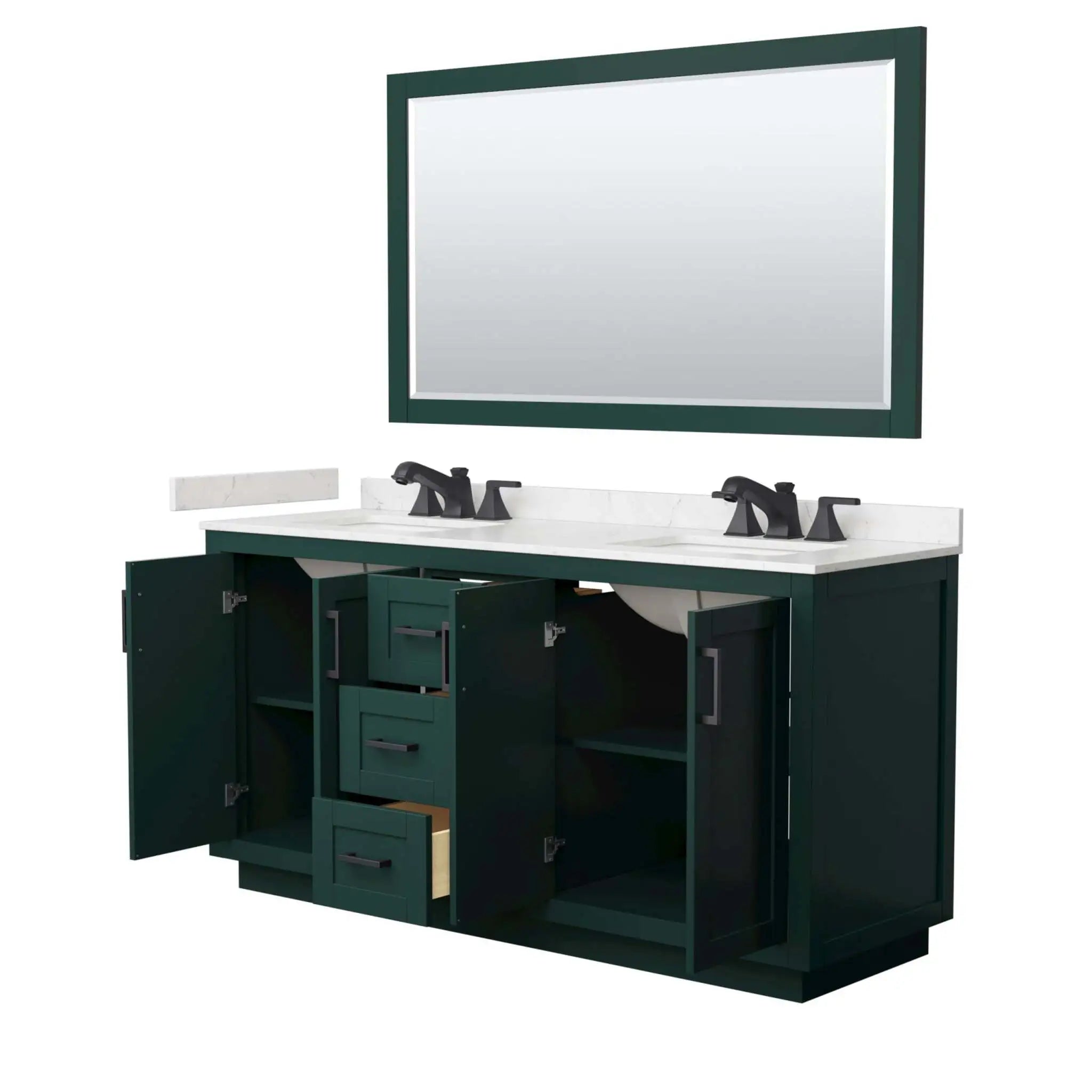 66" Miranda Double Bathroom Vanity in Green with Matte Black Trim & 58" Mirror by Wyndham