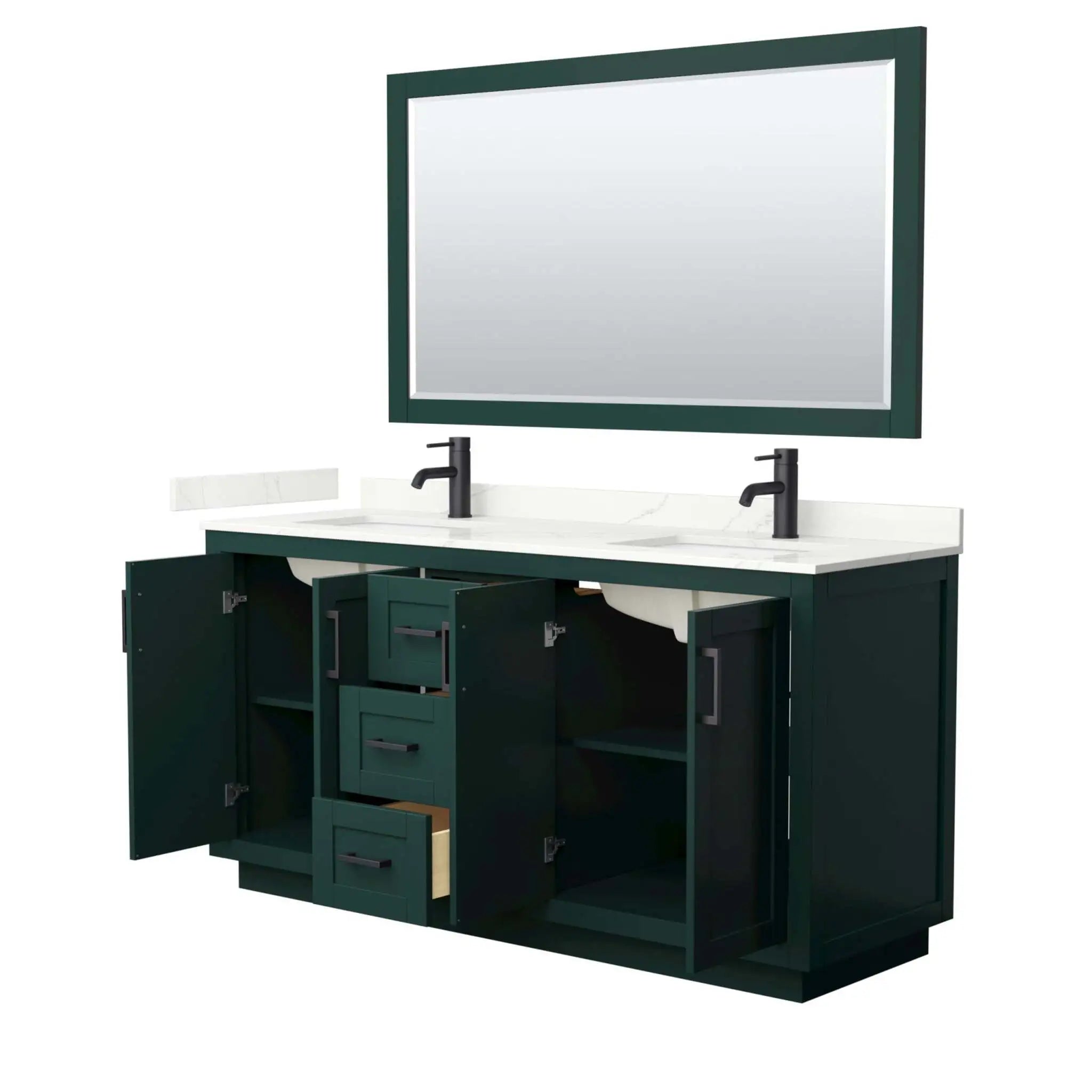 66" Miranda Double Bathroom Vanity in Green with Matte Black Trim & 58" Mirror by Wyndham