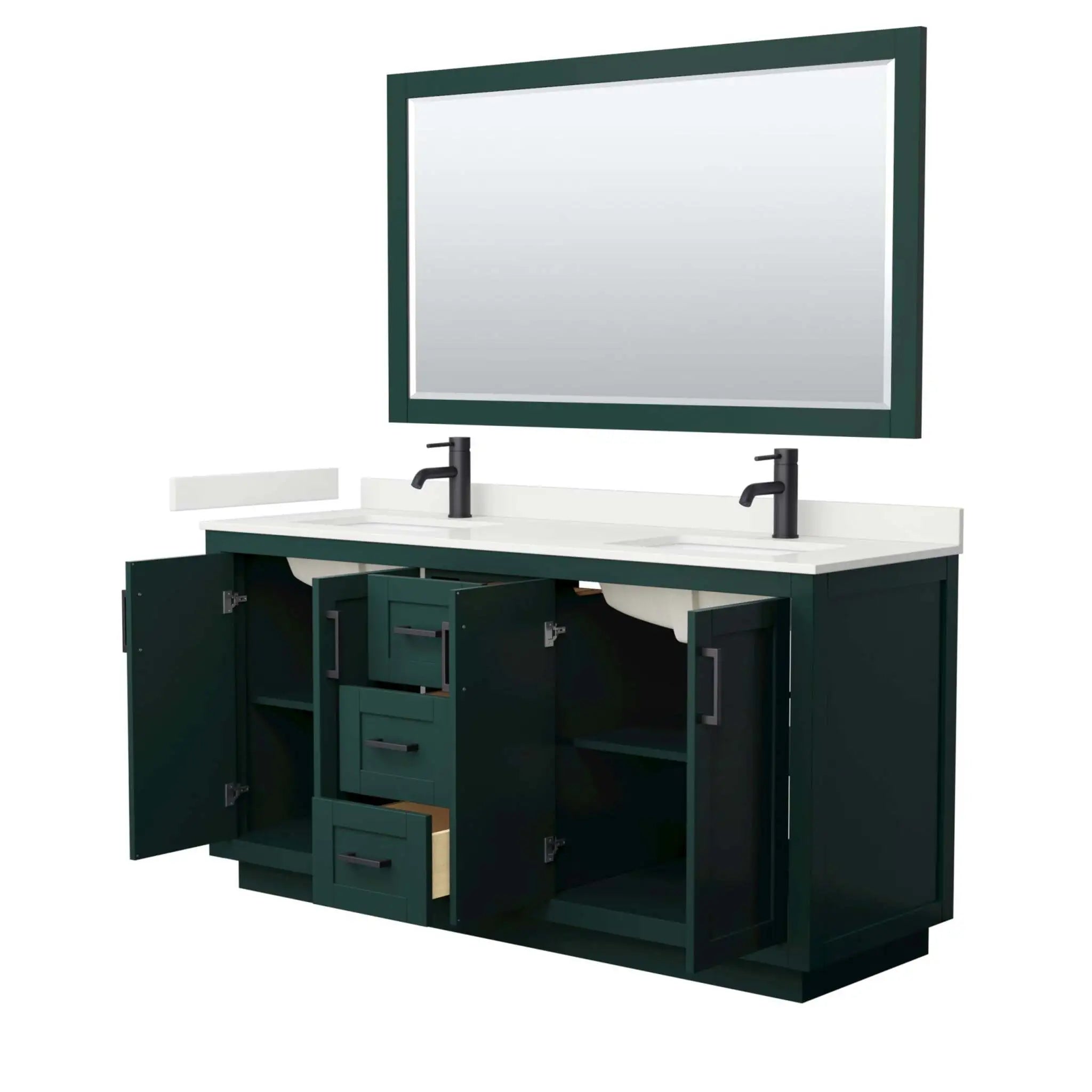 66" Miranda Double Bathroom Vanity in Green with Matte Black Trim & 58" Mirror by Wyndham