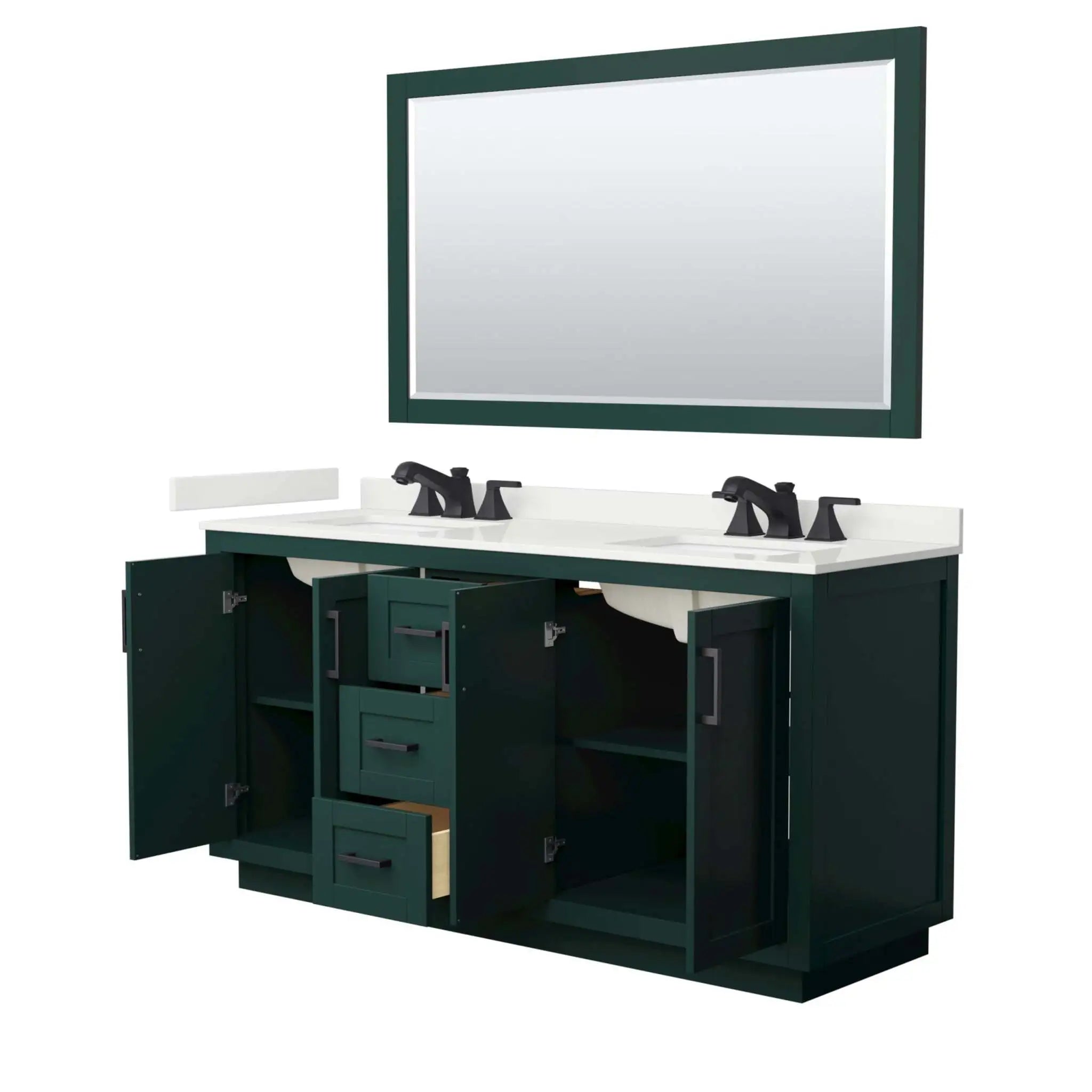 66" Miranda Double Bathroom Vanity in Green with Matte Black Trim & 58" Mirror by Wyndham