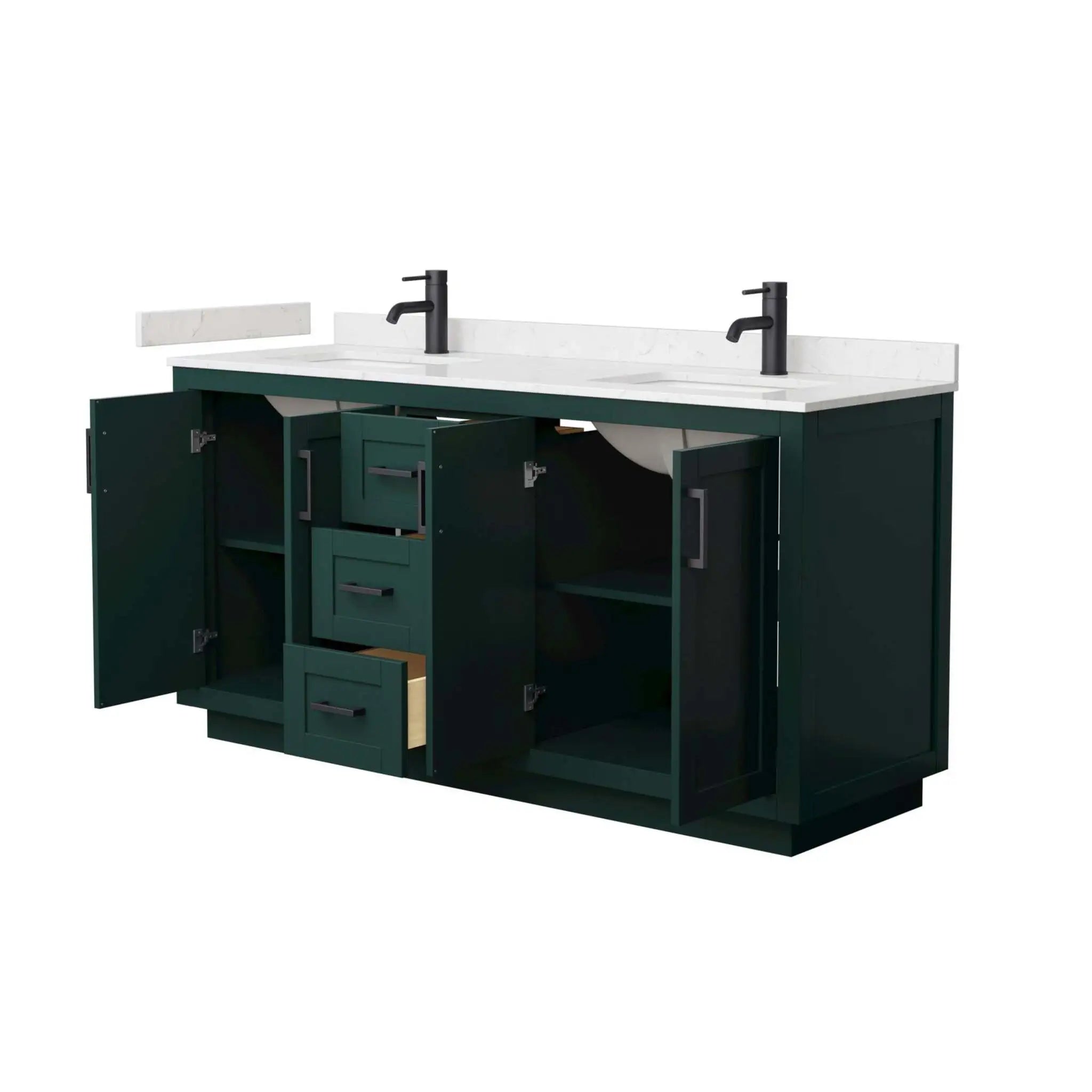 66" Miranda Double Bathroom Vanity in Green with Matte Black Trim by Wyndham