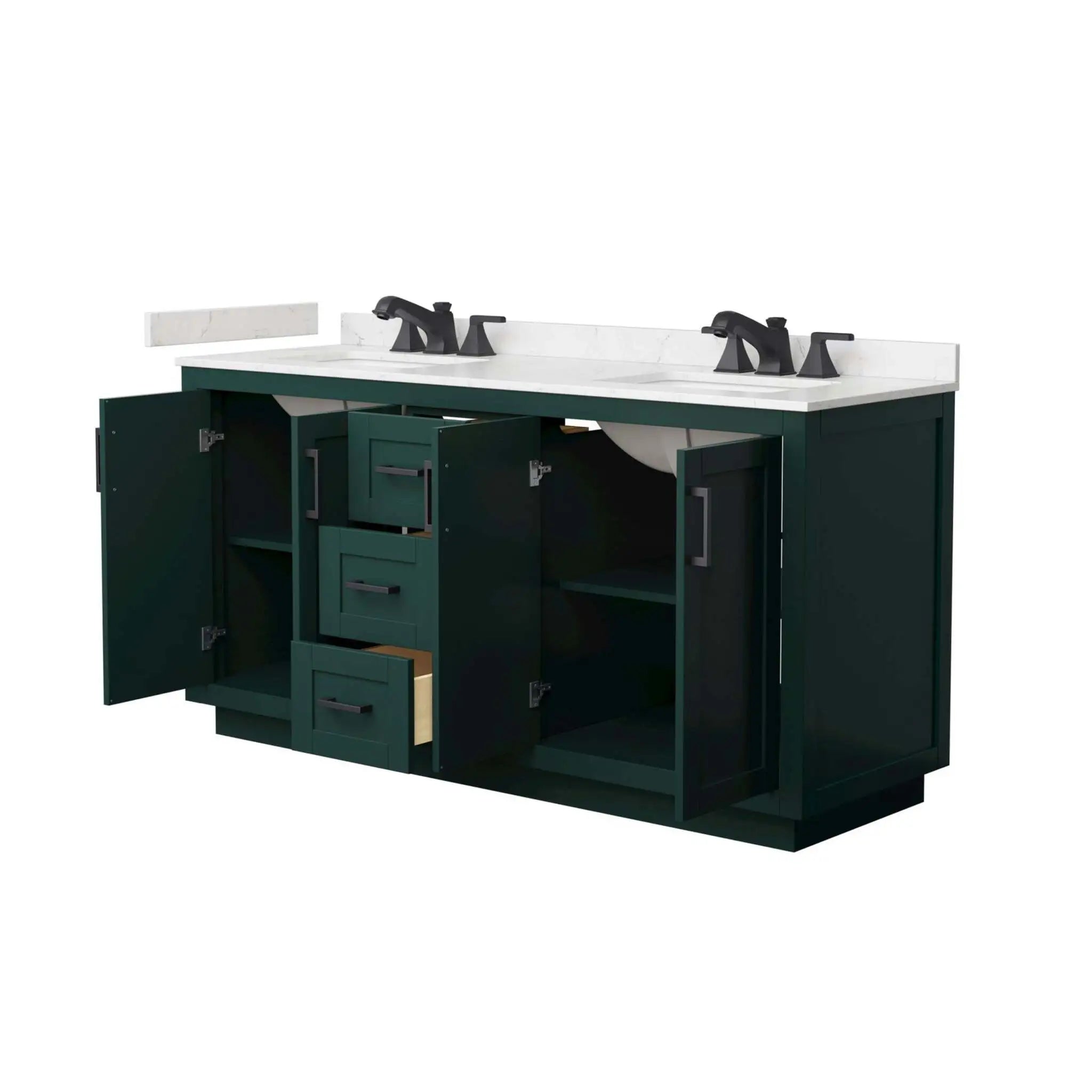 66" Miranda Double Bathroom Vanity in Green with Matte Black Trim by Wyndham