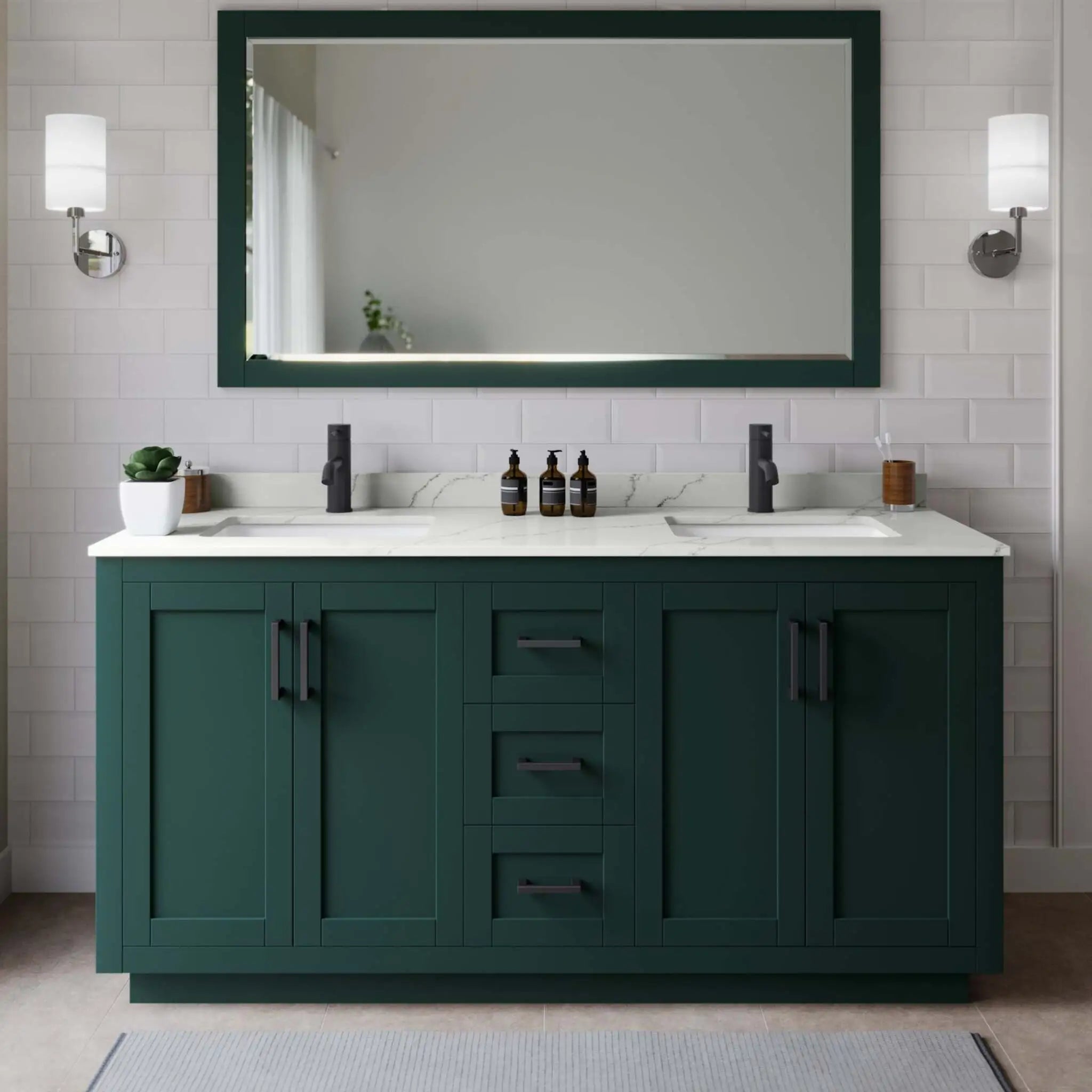 66" Miranda Double Bathroom Vanity in Green with Matte Black Trim by Wyndham