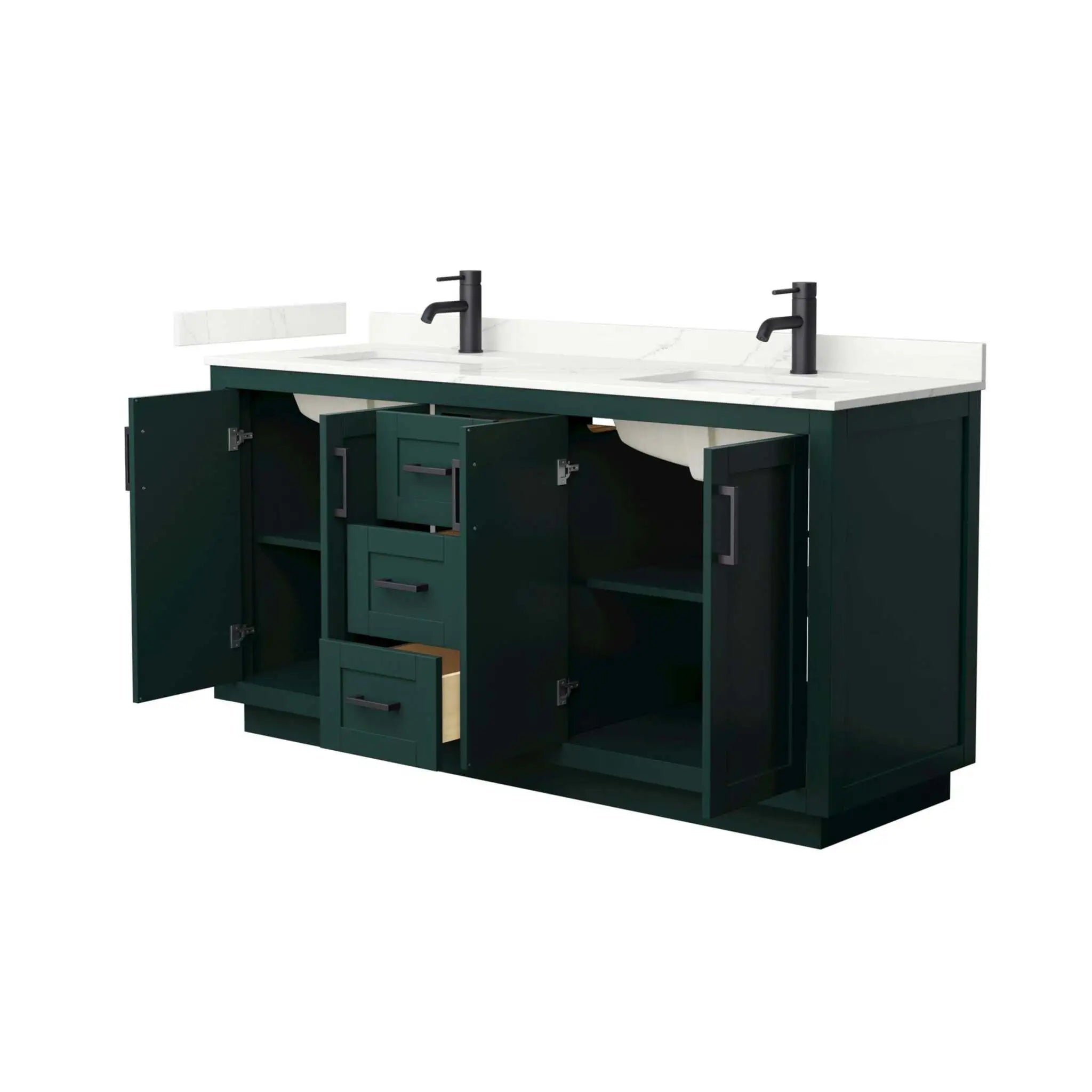 66" Miranda Double Bathroom Vanity in Green with Matte Black Trim by Wyndham