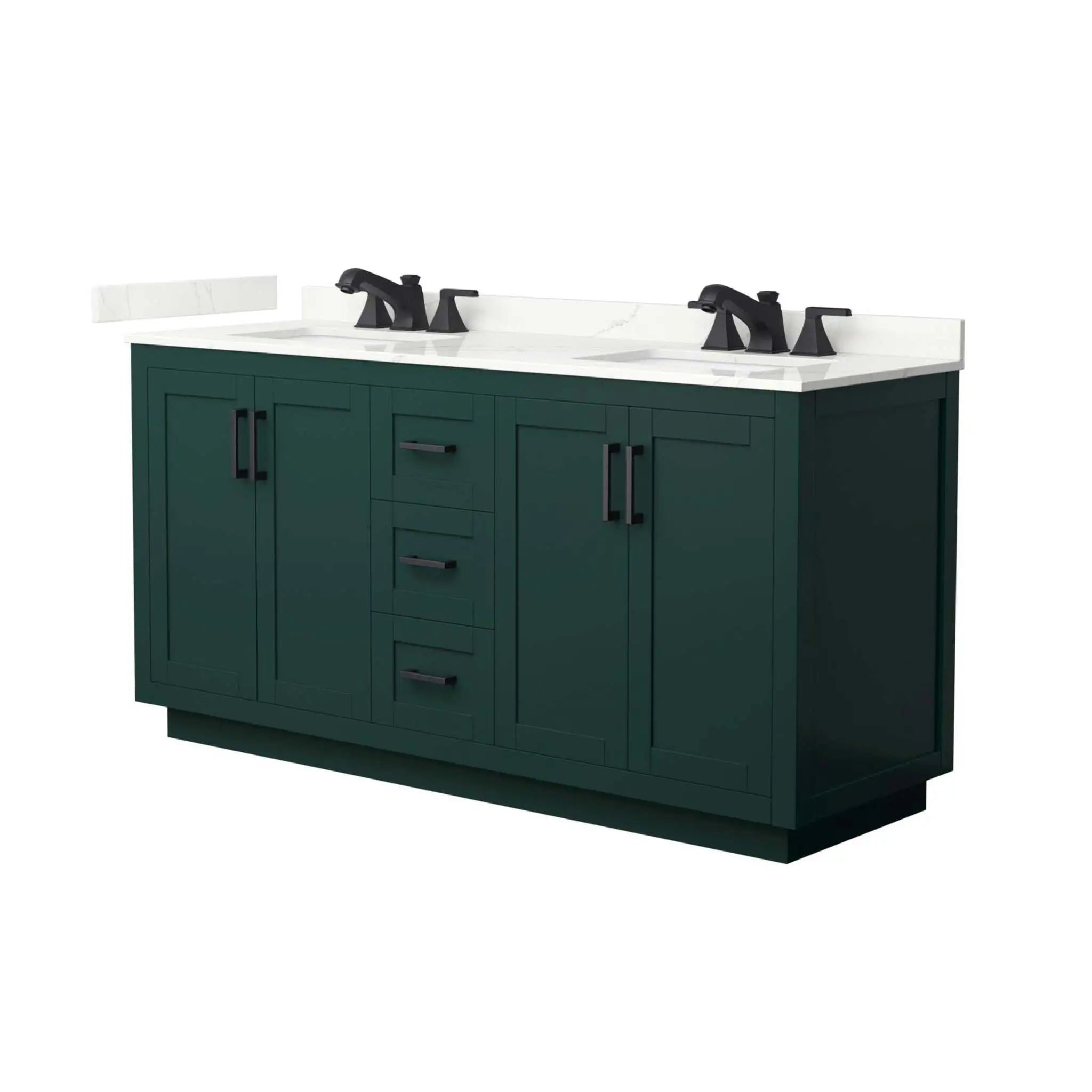 66" Miranda Double Bathroom Vanity in Green with Matte Black Trim by Wyndham