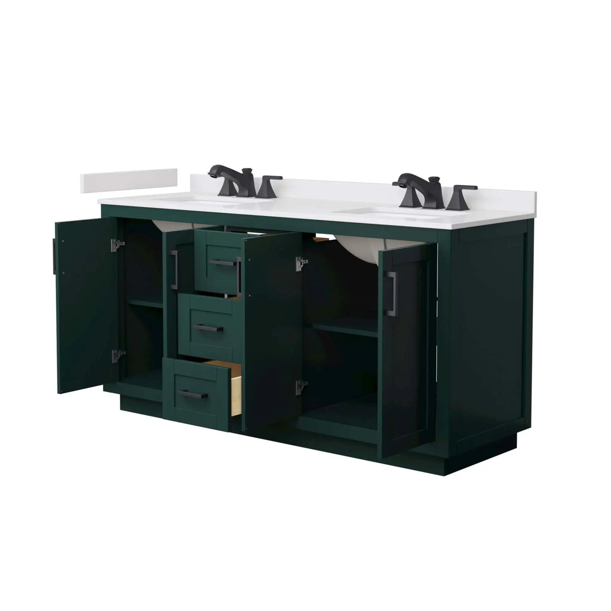 66" Miranda Double Bathroom Vanity in Green with Matte Black Trim by Wyndham