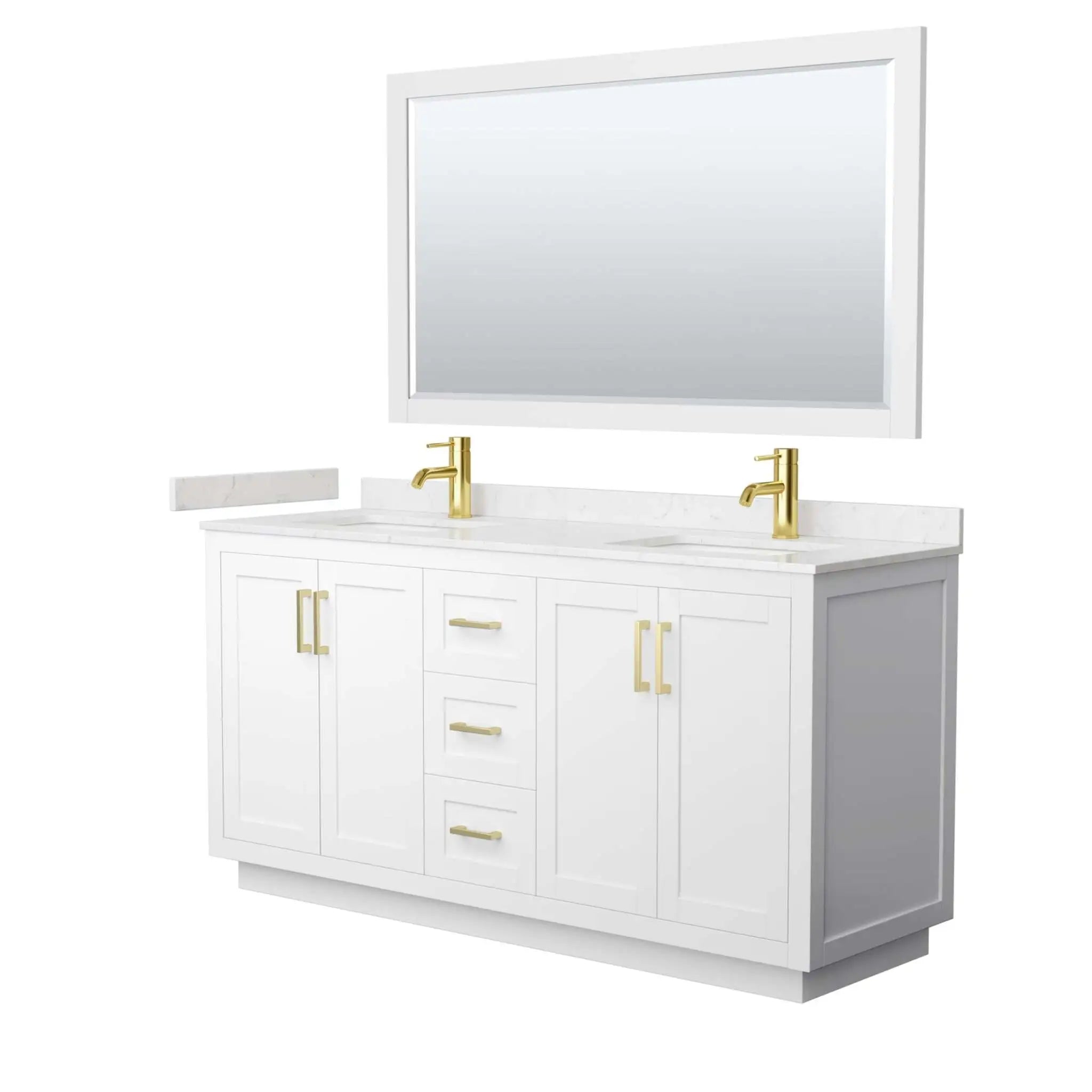 66" Miranda Double Bathroom Vanity in White with Brushed Gold Trim & 58" Mirror by Wyndham