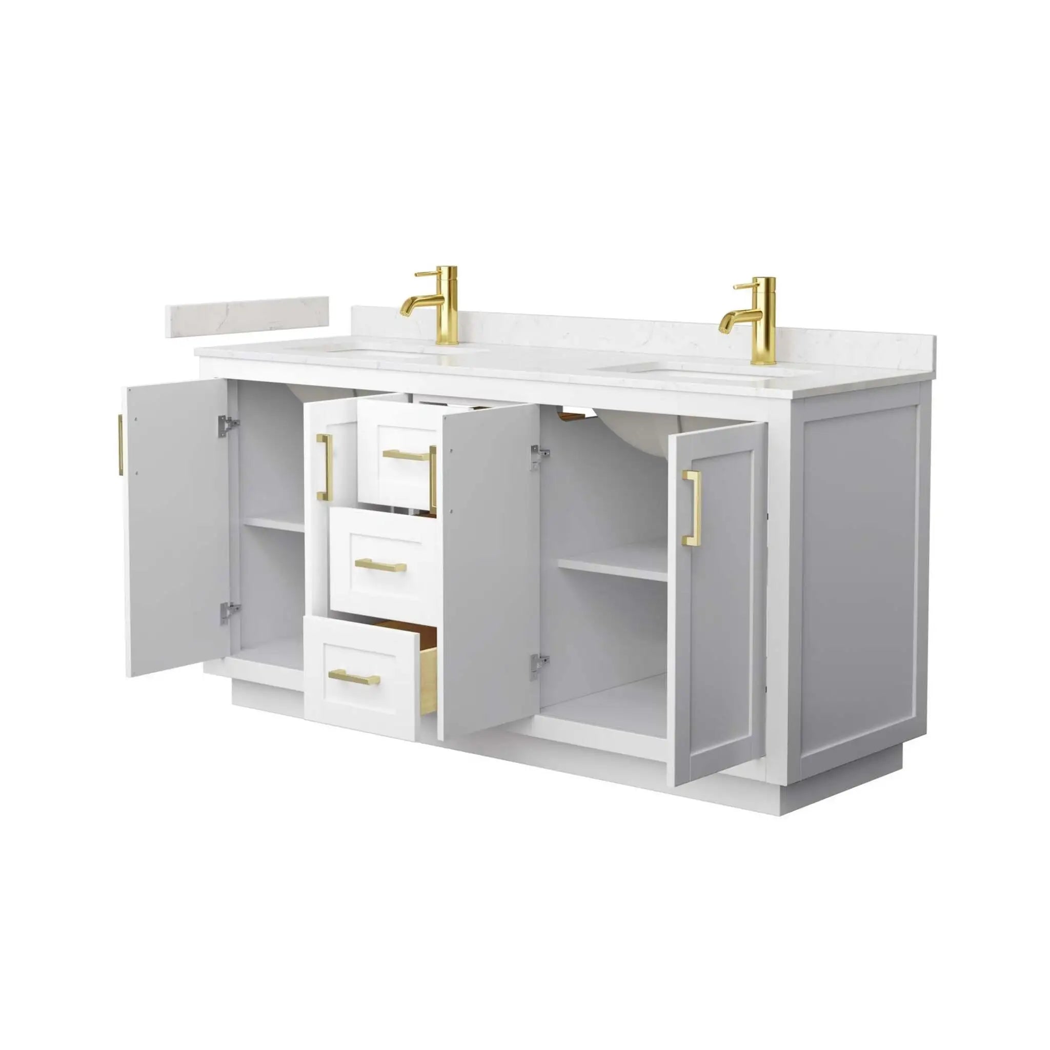 66" Miranda Double Bathroom Vanity in White with Brushed Gold Trim by Wyndham