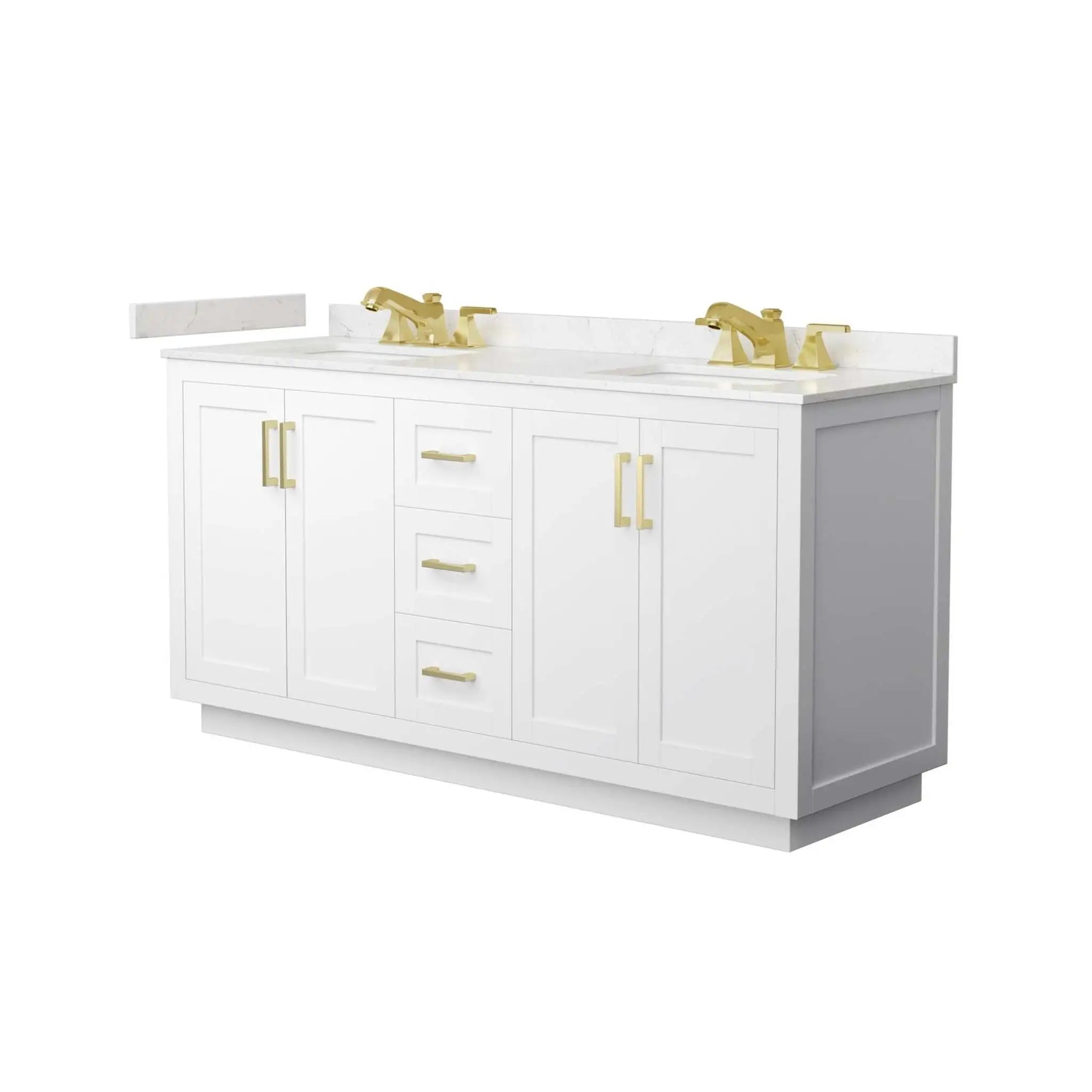 66" Miranda Double Bathroom Vanity in White with Brushed Gold Trim by Wyndham