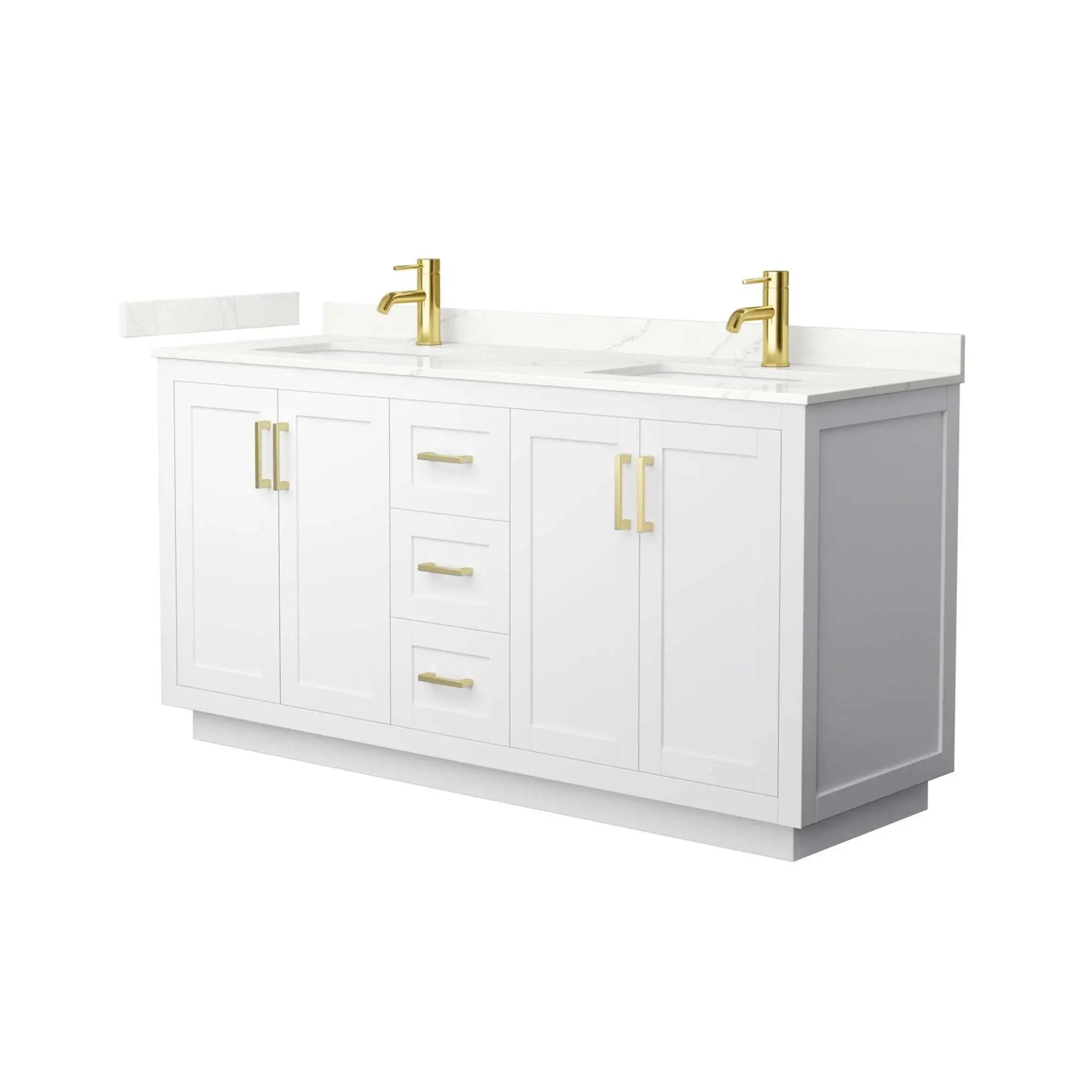 66" Miranda Double Bathroom Vanity in White with Brushed Gold Trim by Wyndham