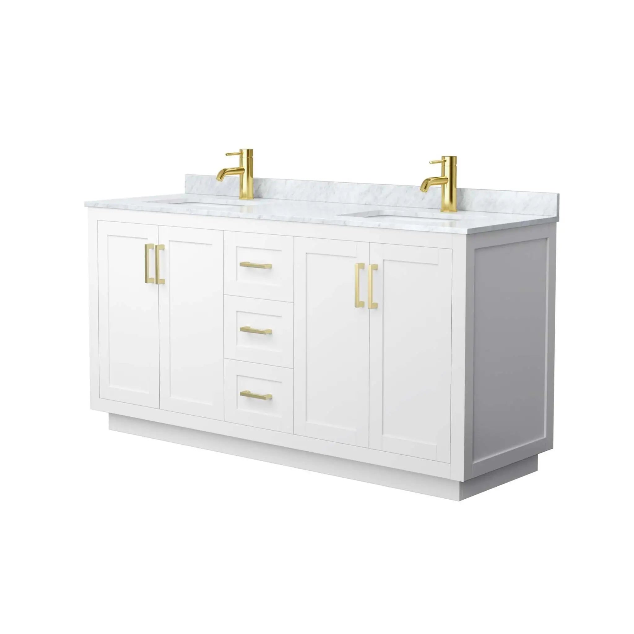 66" Miranda Double Bathroom Vanity in White with Brushed Gold Trim by Wyndham