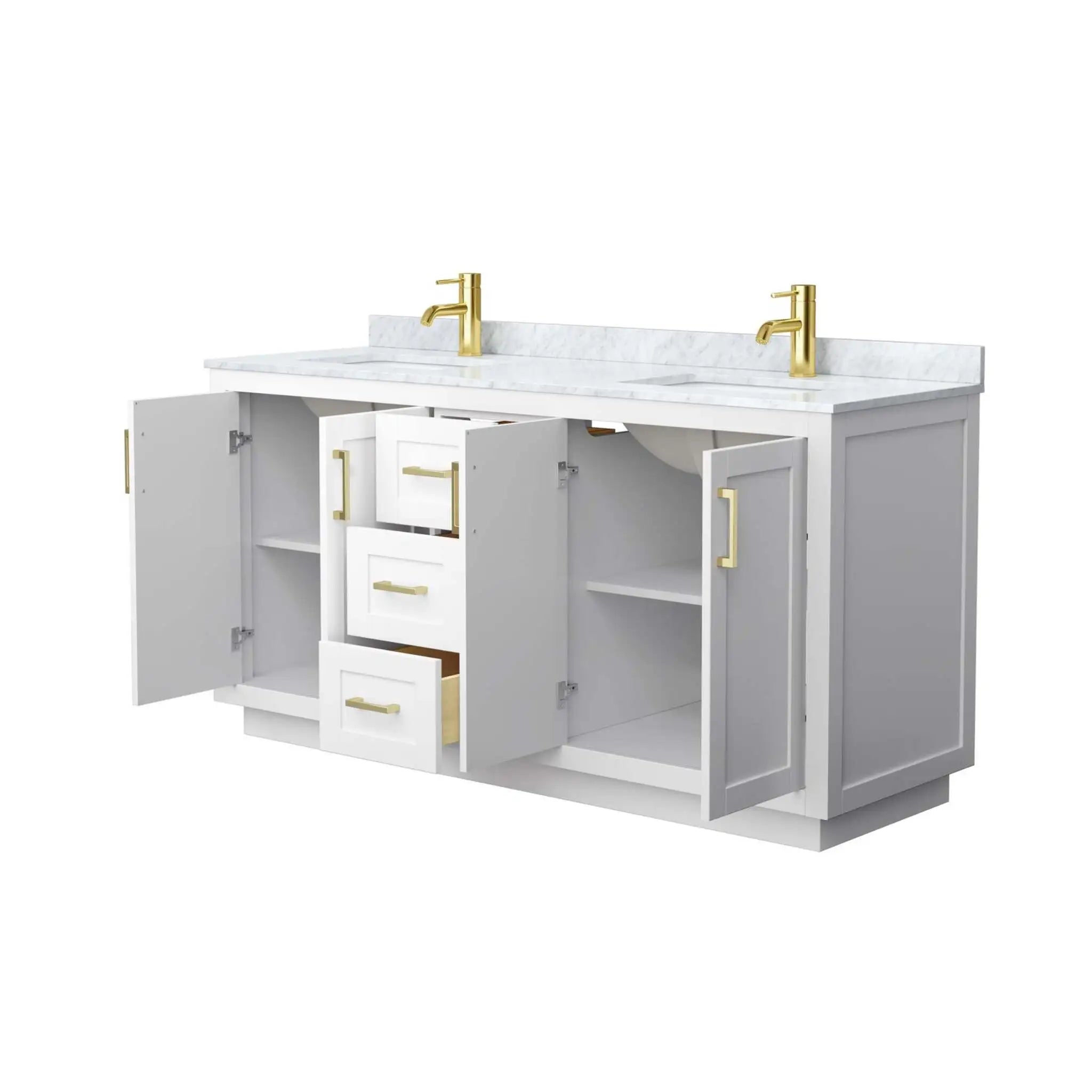 66" Miranda Double Bathroom Vanity in White with Brushed Gold Trim by Wyndham