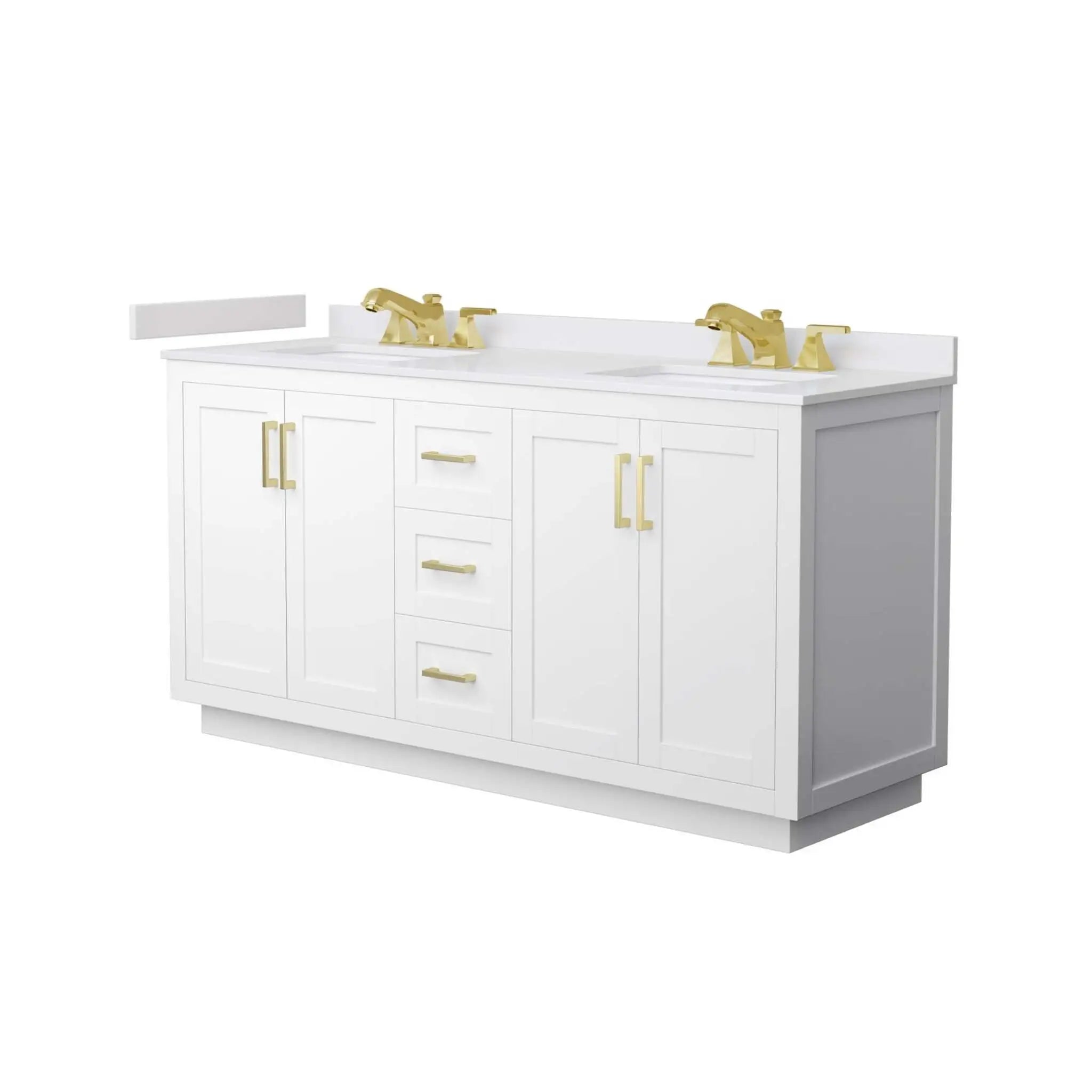 66" Miranda Double Bathroom Vanity in White with Brushed Gold Trim by Wyndham