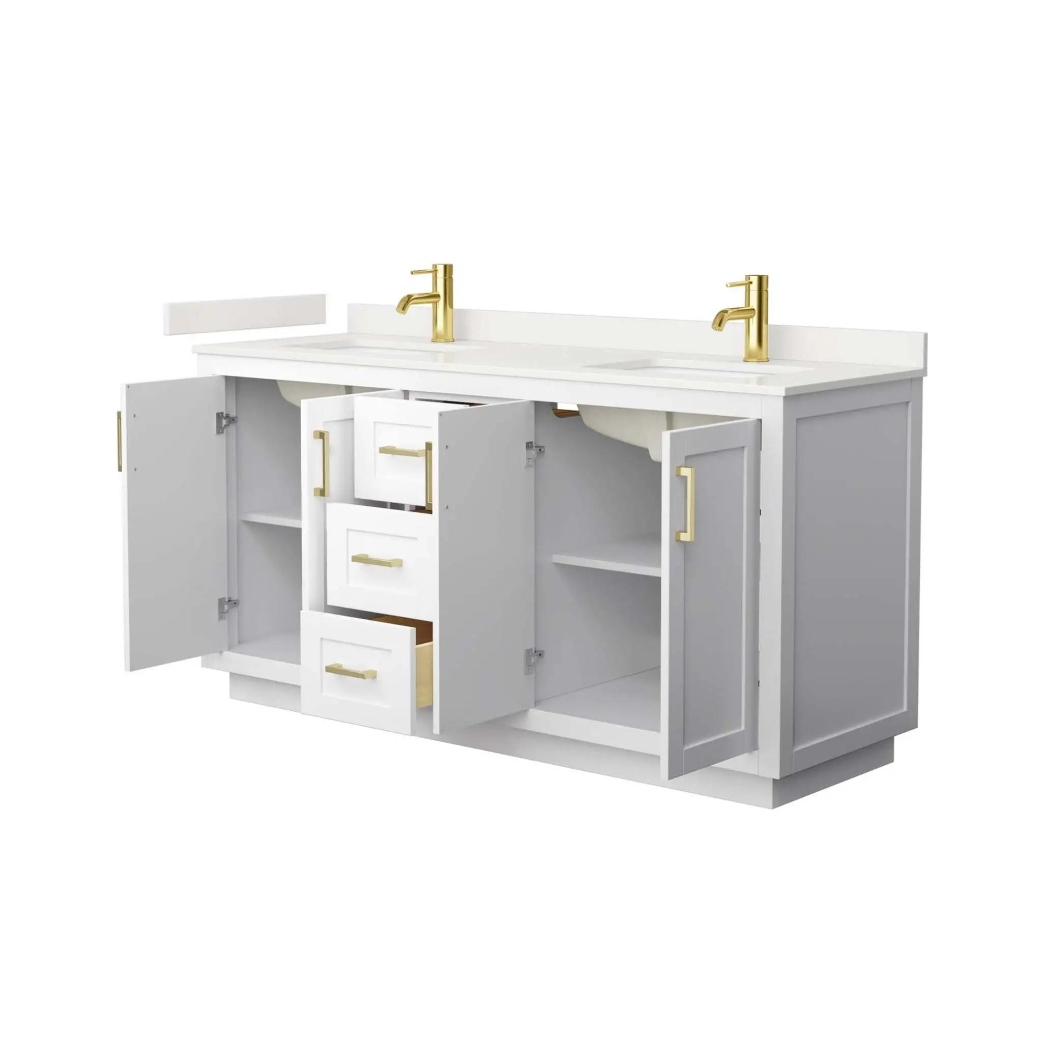 66" Miranda Double Bathroom Vanity in White with Brushed Gold Trim by Wyndham