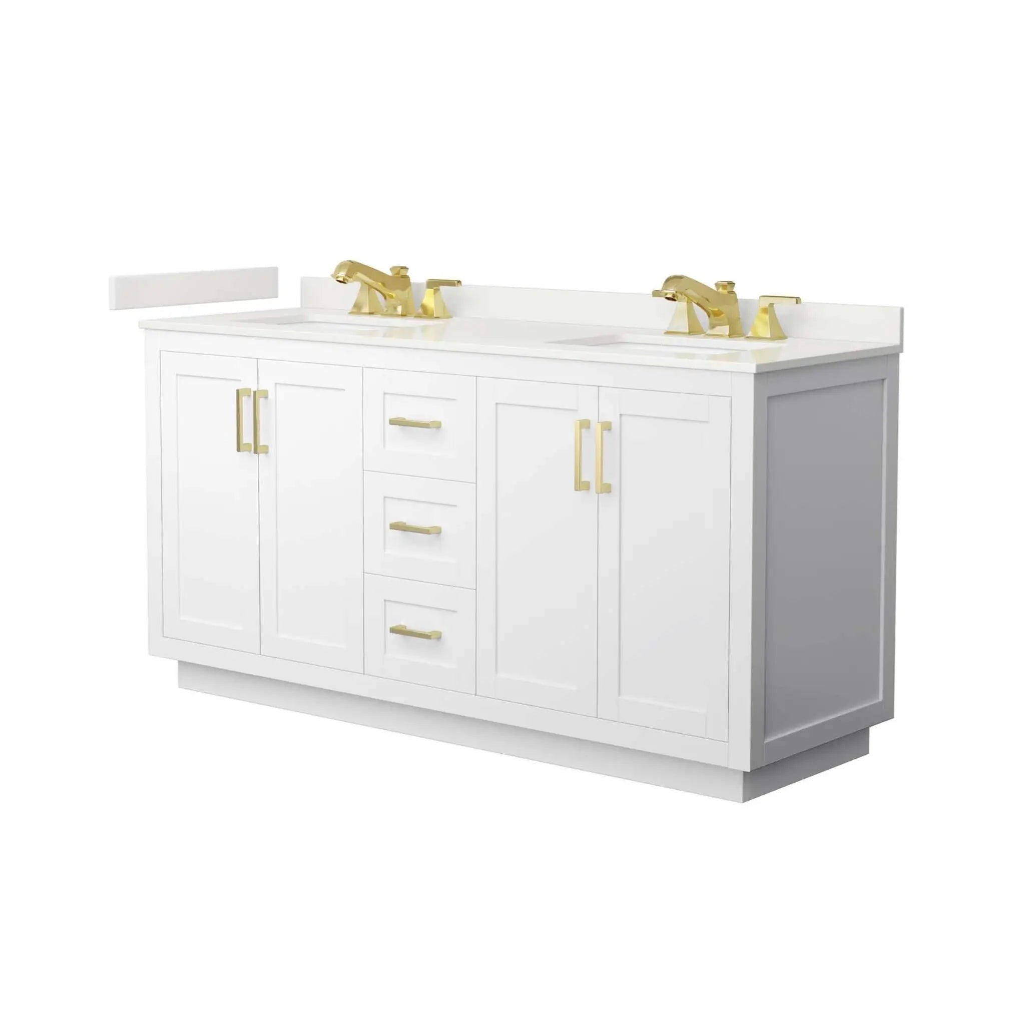 66" Miranda Double Bathroom Vanity in White with Brushed Gold Trim by Wyndham