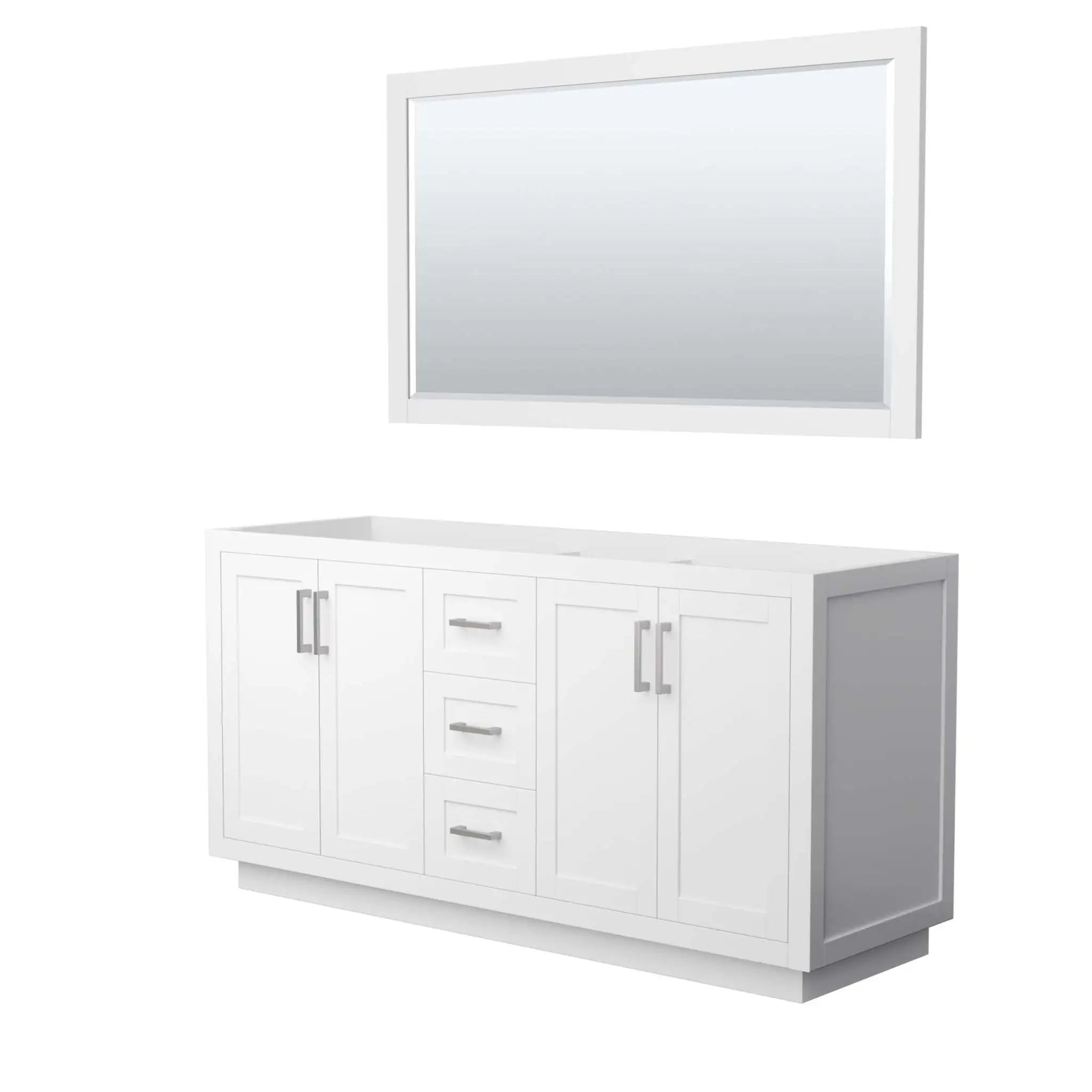 66" Miranda Double Bathroom Vanity in White with Brushed Nickel Trim & 58" Mirror by Wyndham